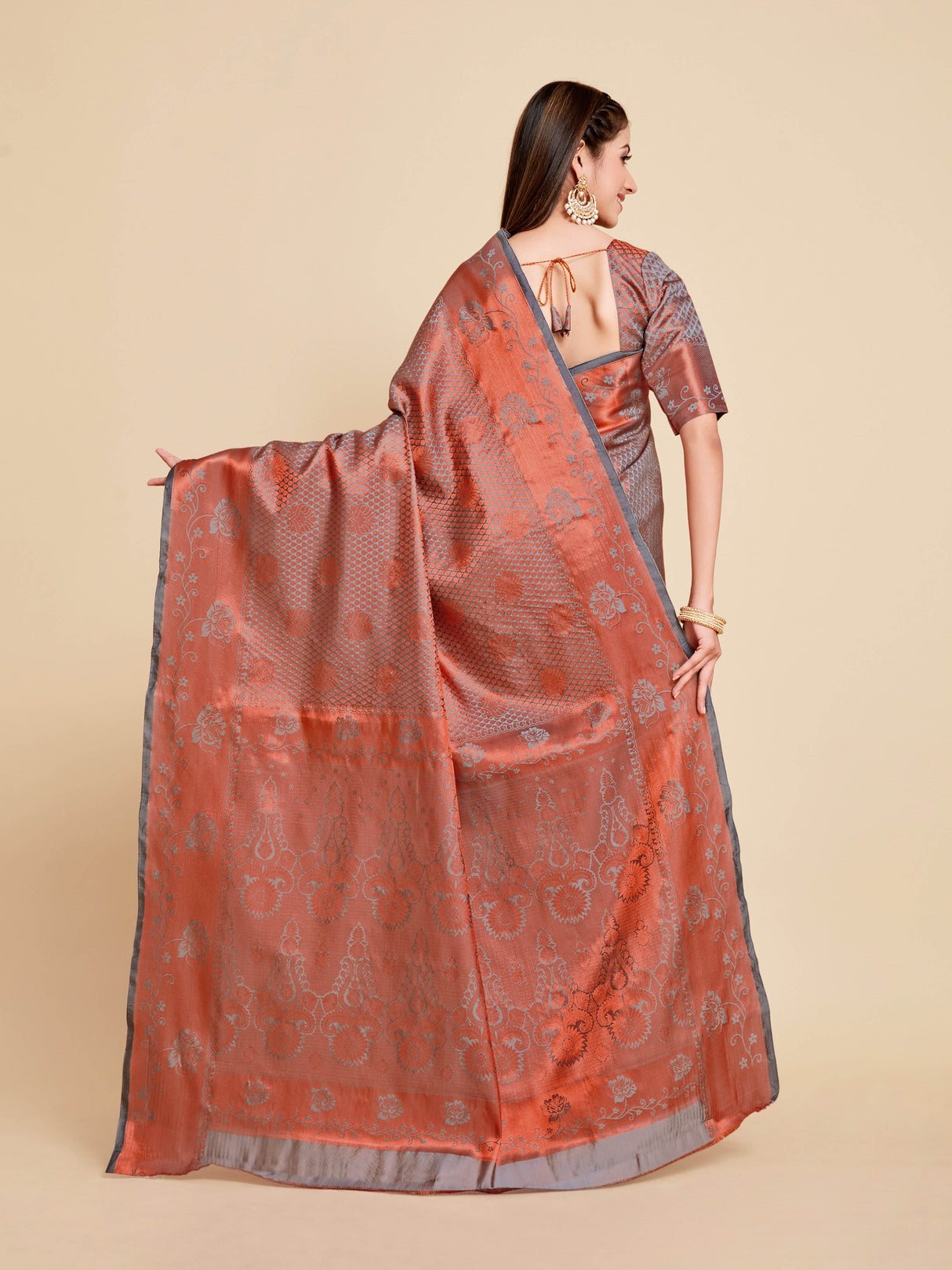 Mimosa Womens Art Silk Saree Kanjivaram Grey Color