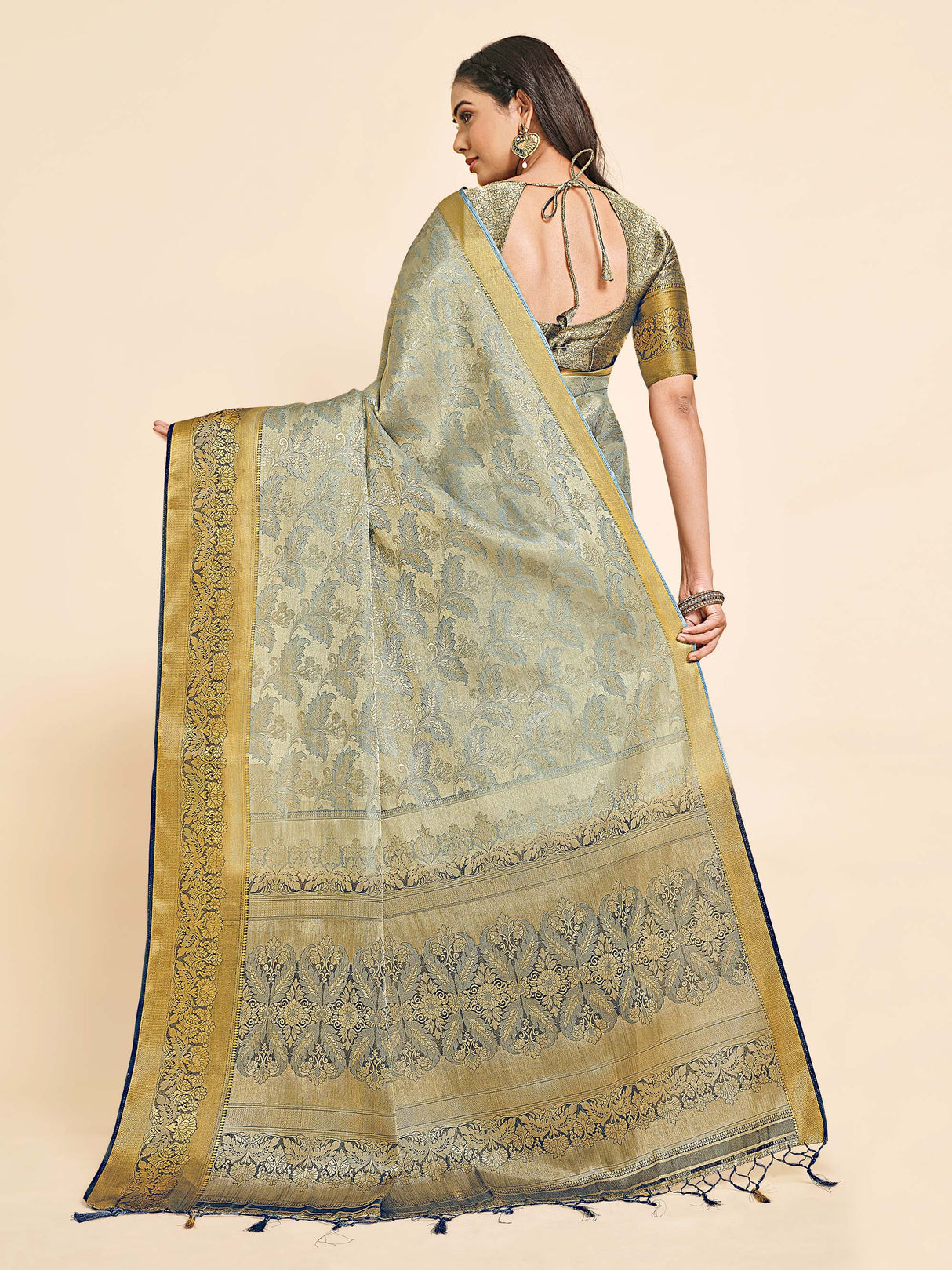 Mimosa Womens Art Silk Saree Kanjivaram Grey Color