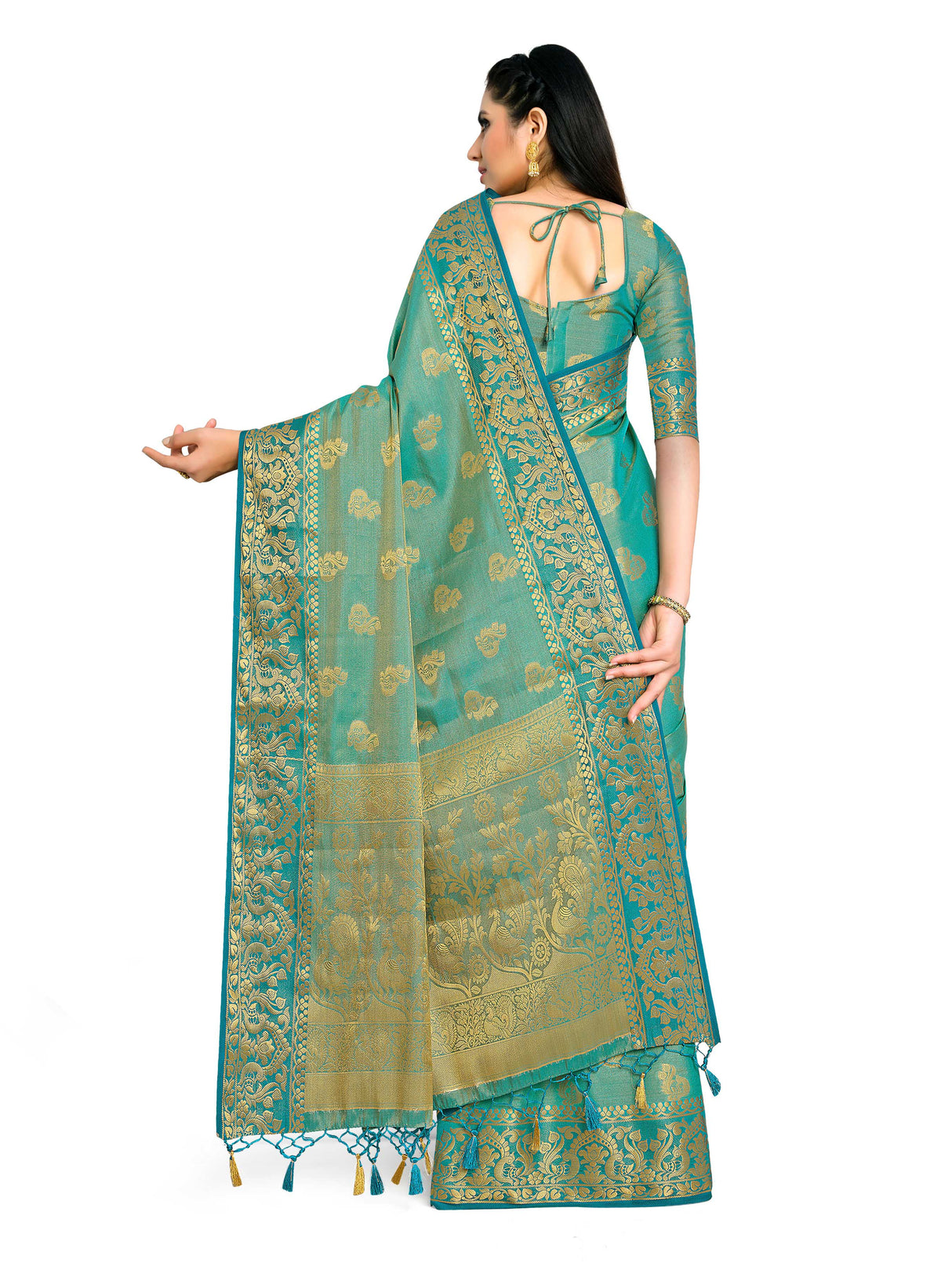 Mimosa Womens Art Silk Saree Kanjivaram Saffire Color