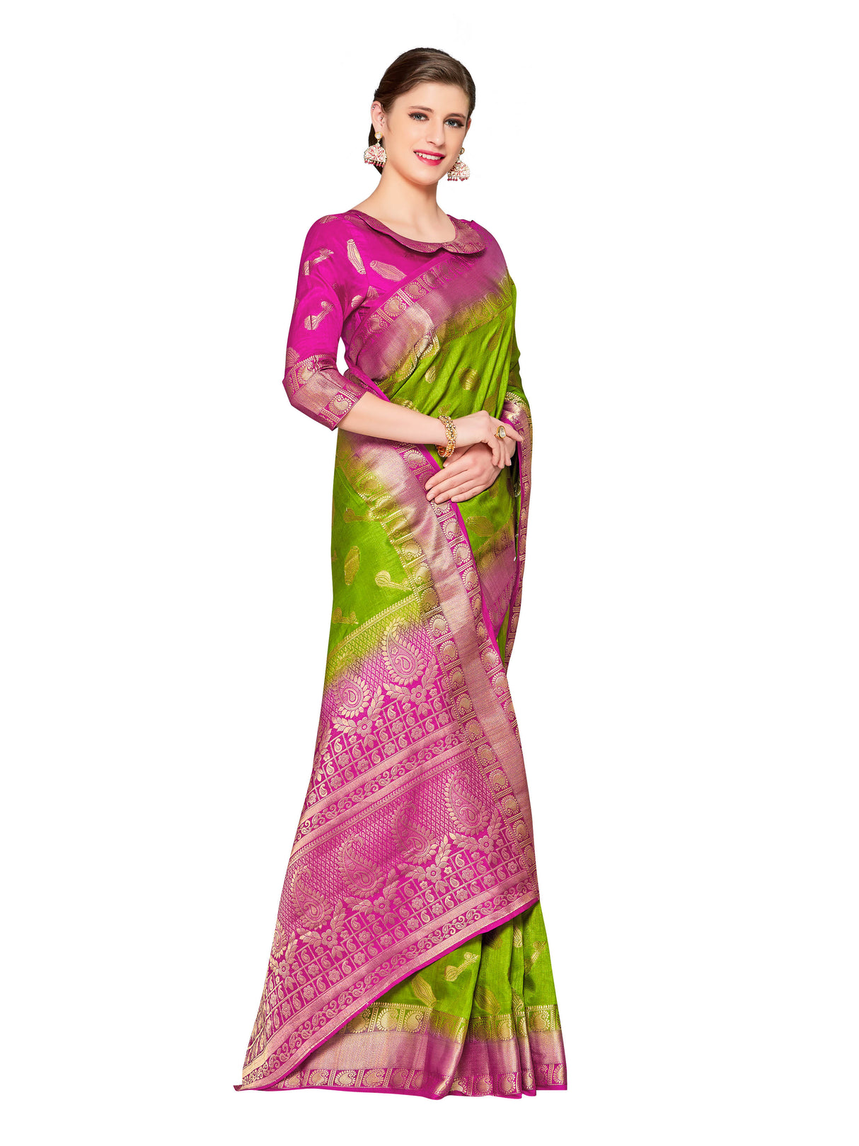 Mimosa Womens Art Silk Saree Kanjivaram Olive Color