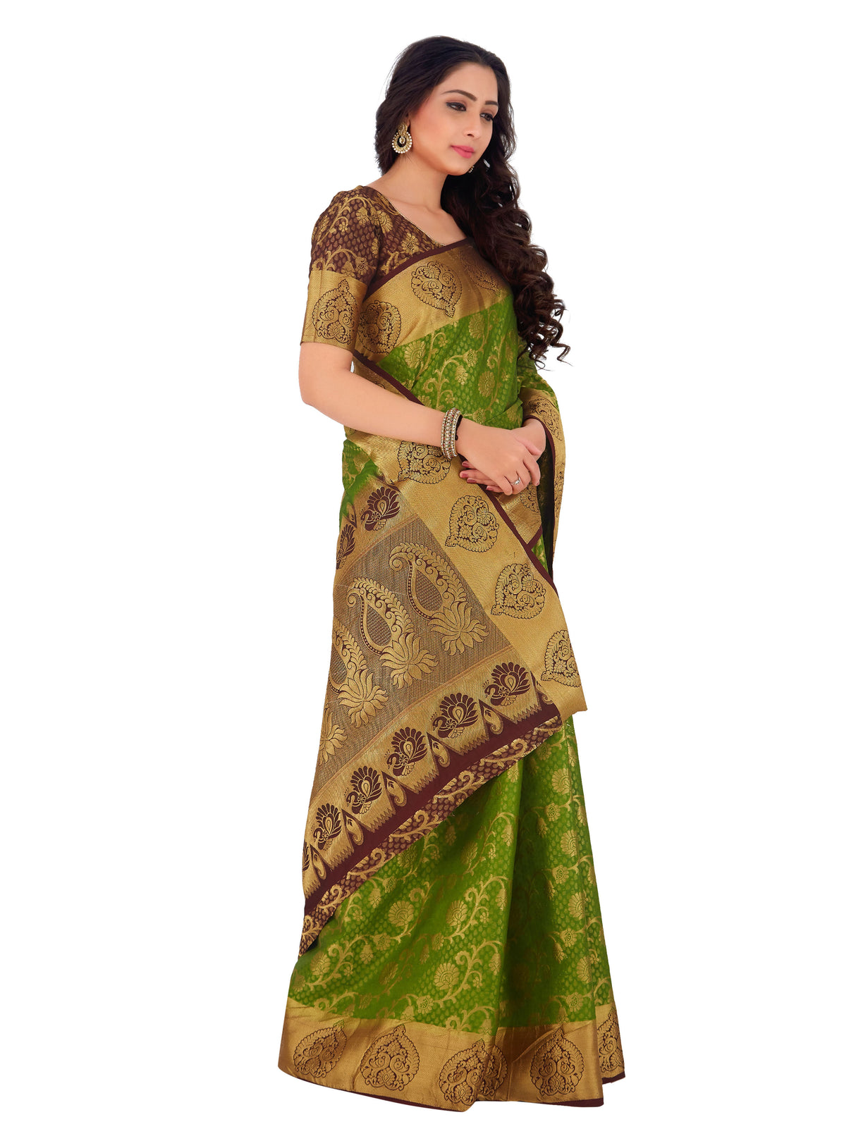 Mimosa Womens Art Silk Saree Kanjivaram Olive Color