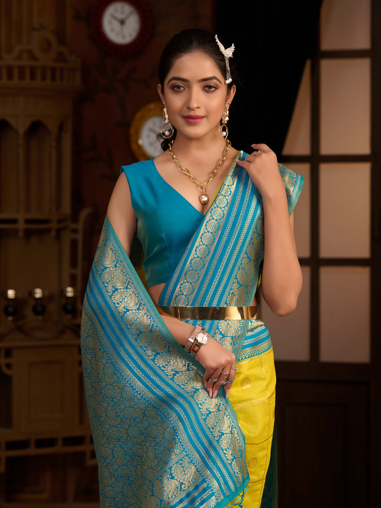 Mimosa Women's Woven Design Kanjivaram Style Art Silk Saree With Blouse Piece : SA0000870OL