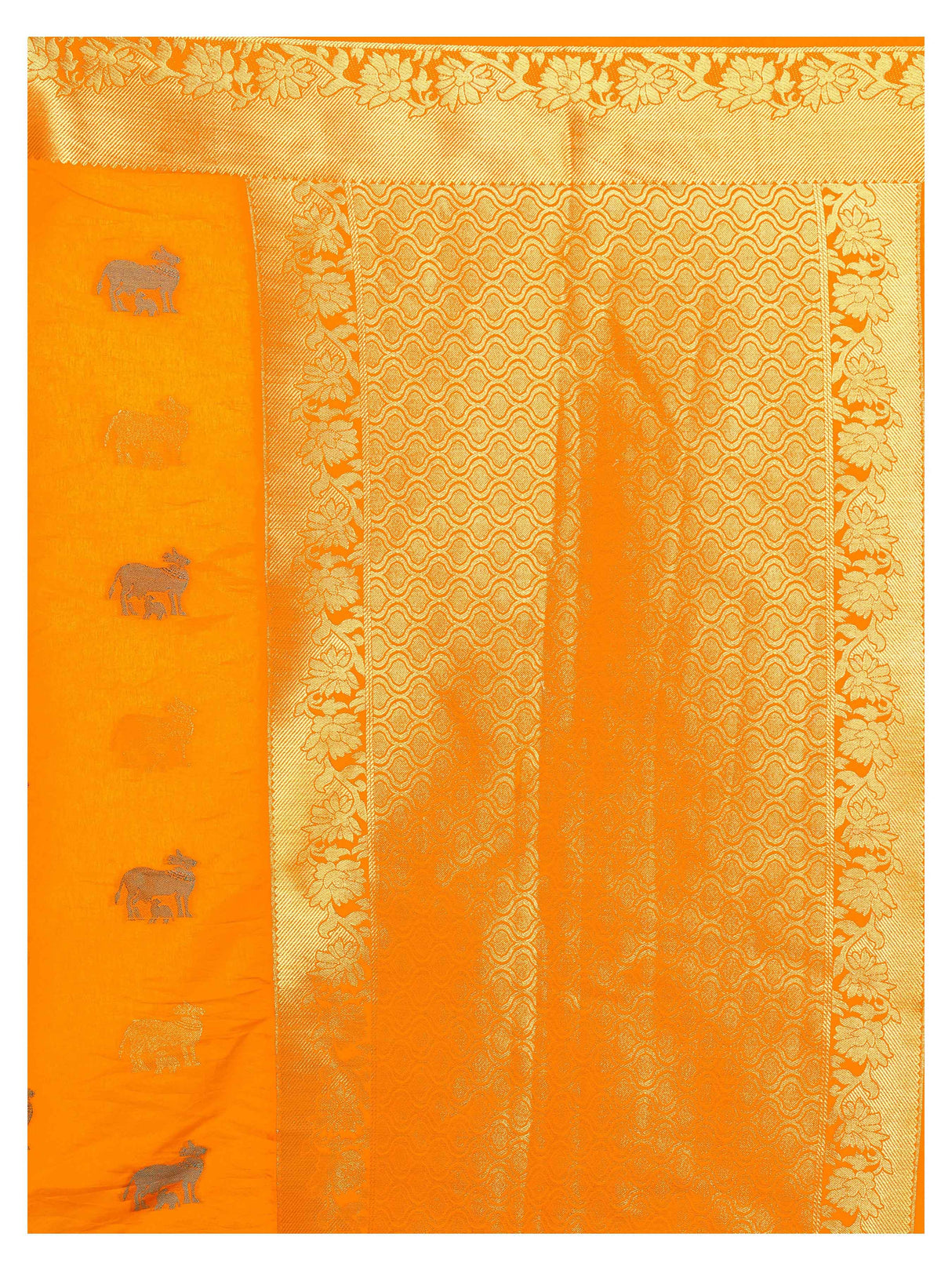 Mimosa Womens Art Silk Saree Kanjivaram Gold Color