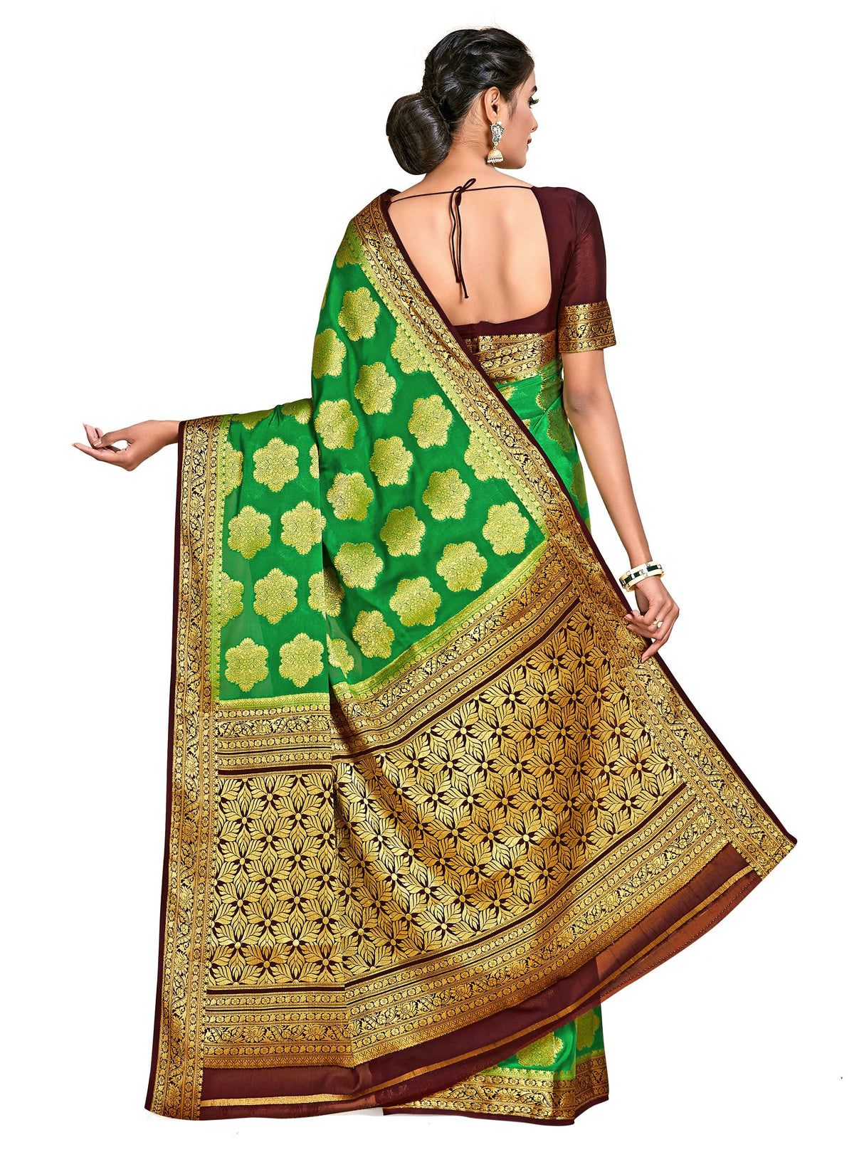 Mimosa Womens Crepe Saree Mysore Silk Green Color