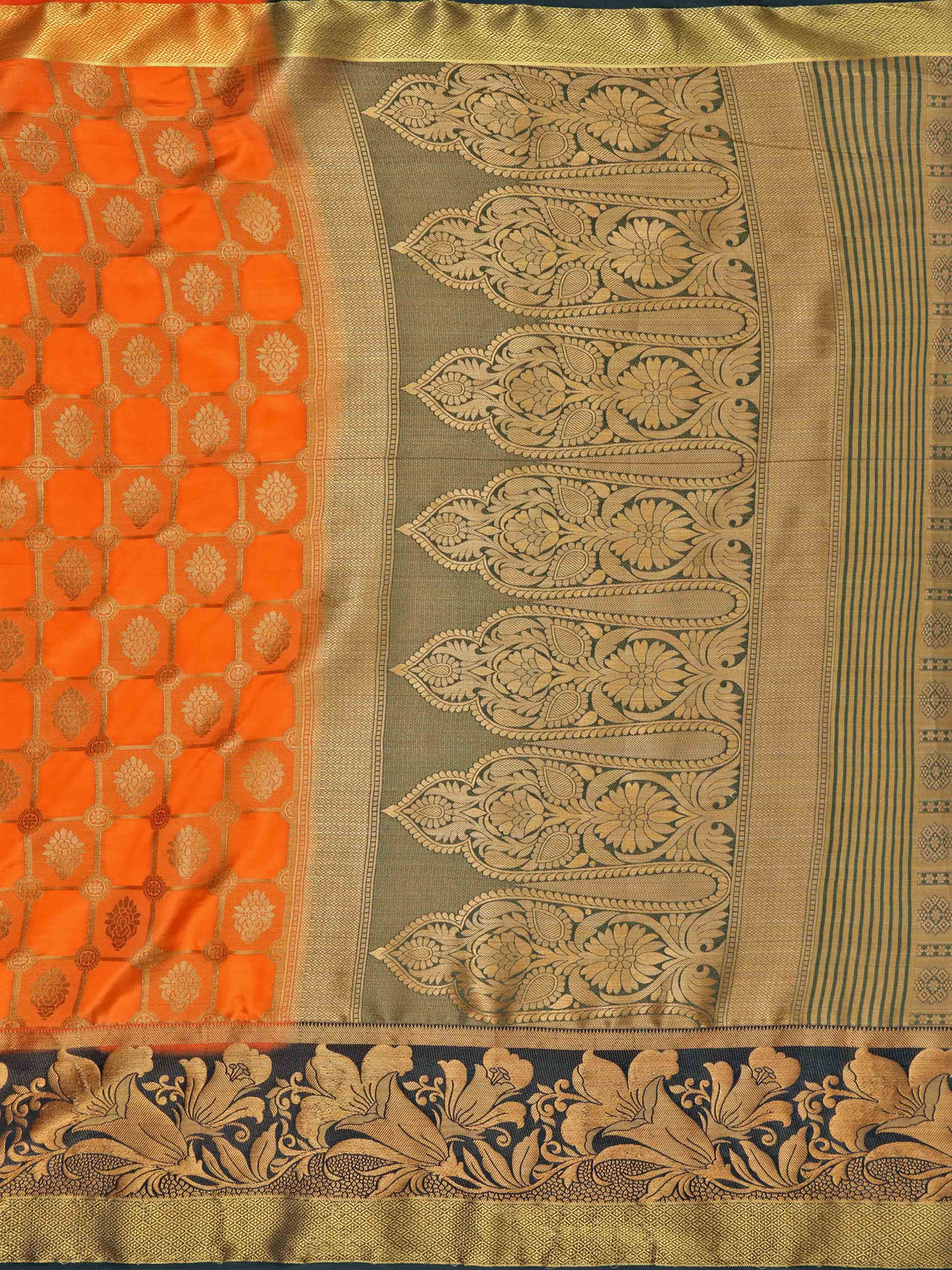 Mimosa Womens Art Silk Saree Kanjivaram Orange Color