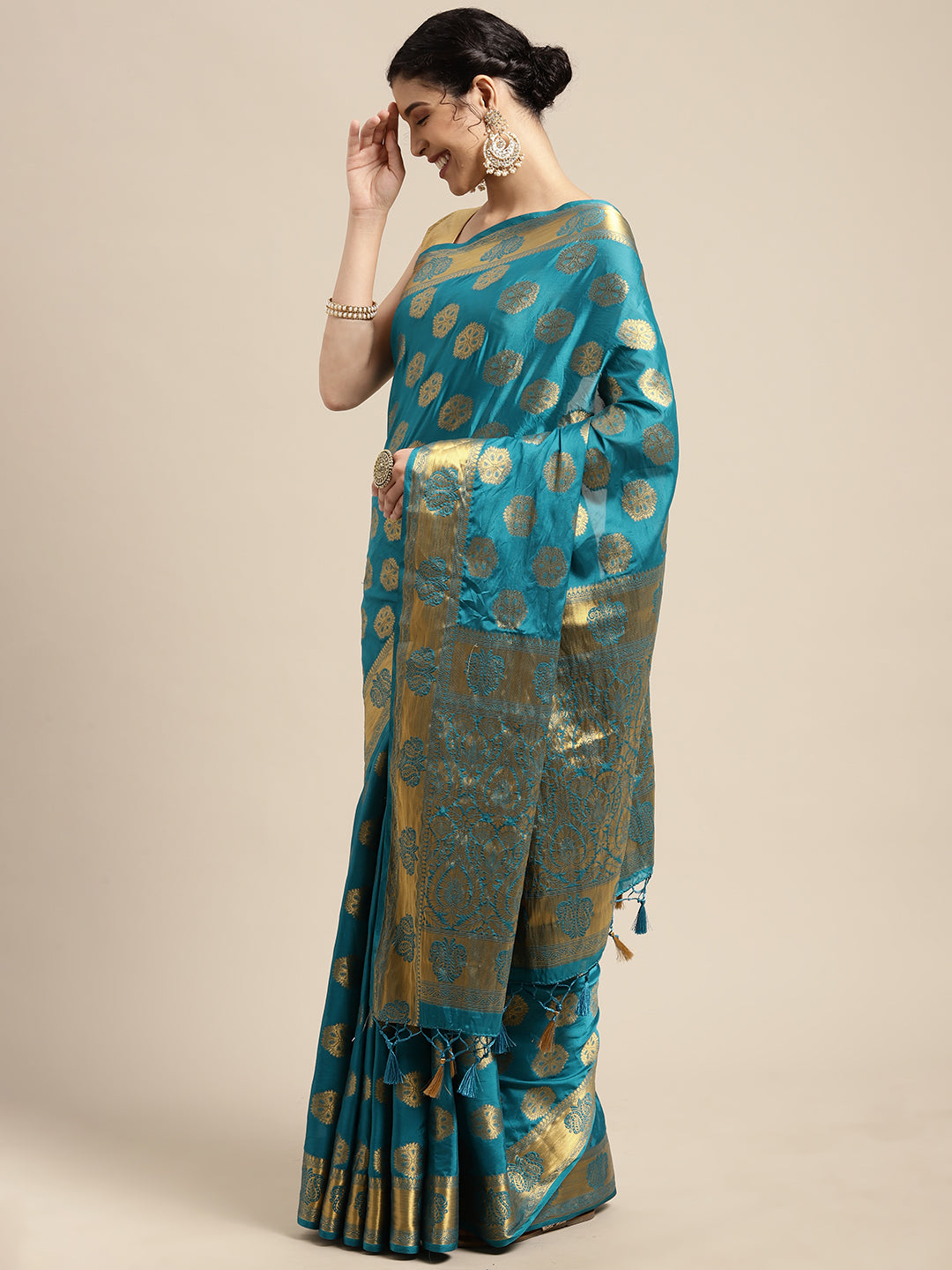 Mimosa Womens Crepe Saree Mysore Silk Saffire Color