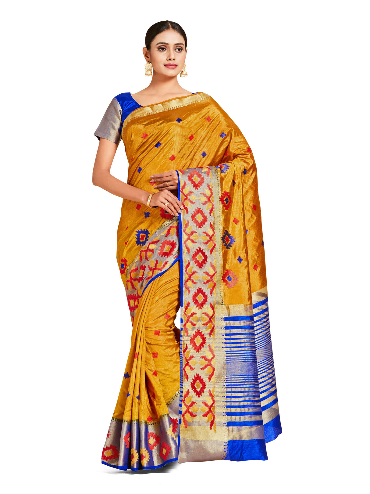 Mimosa Womens Art Silk Saree Kanjivaram style Mustard Color