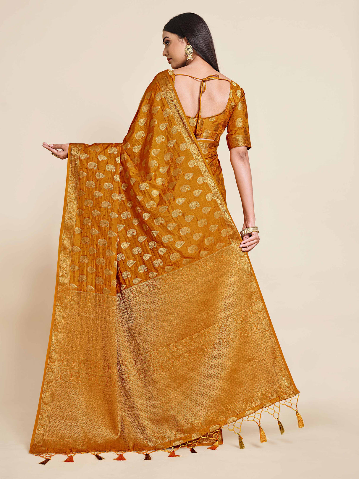 Mimosa Womens Art Silk Saree Kanjivaram Mustard Color