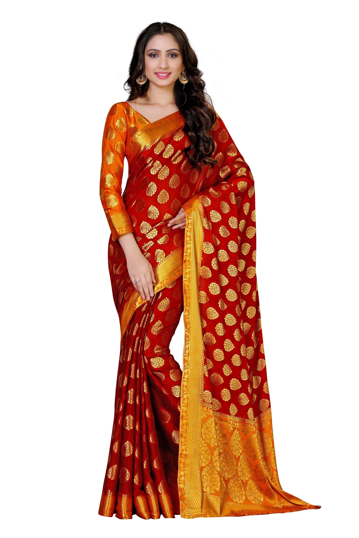 Mimosa Womens Crepe Saree Mysore Silk Maroon Color
