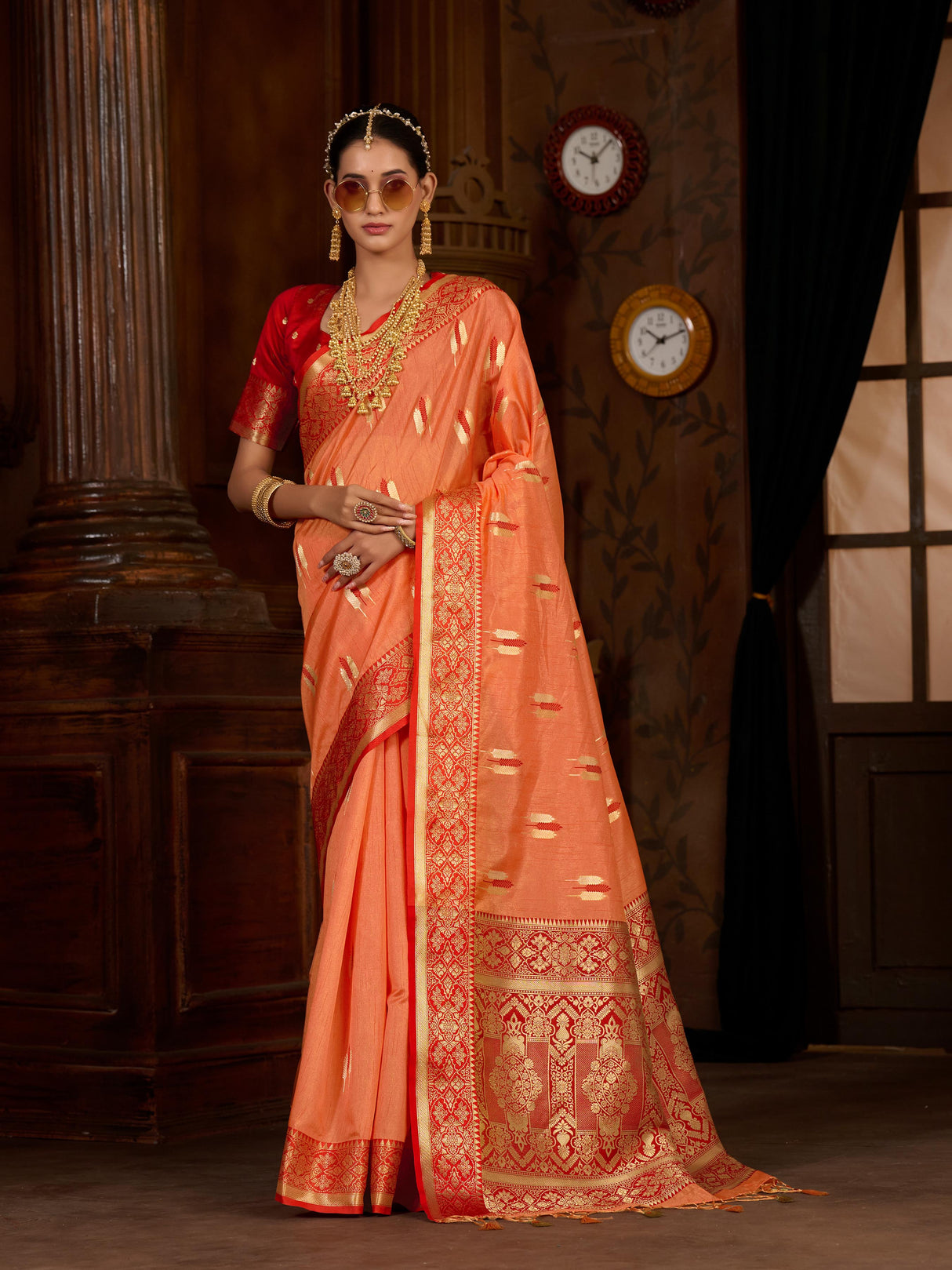 Mimosa Women's Woven Design Bishnupur Art Silk Saree With Blouse Piece : SA0000867OR