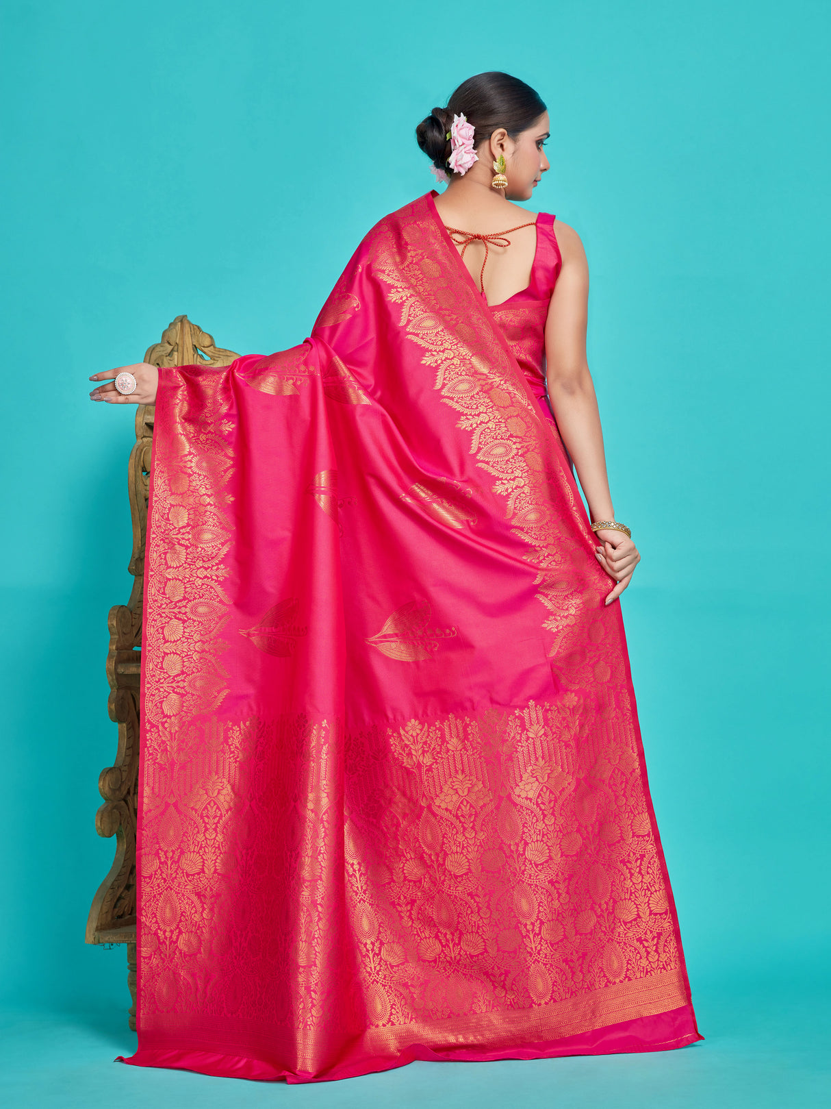 Mimosa Women's Woven Design Kanjivaram Style Art Silk Saree With Blouse Piece : SA00001382RNFREE