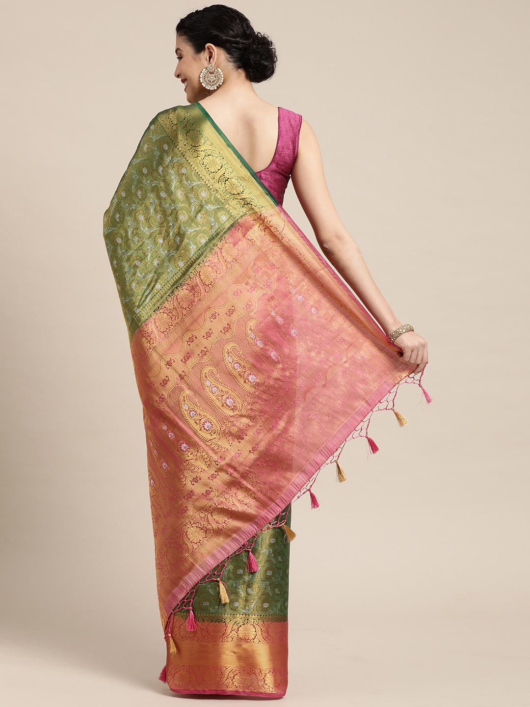 Mimosa Womens Art Silk Saree Kanjivaram Green Color