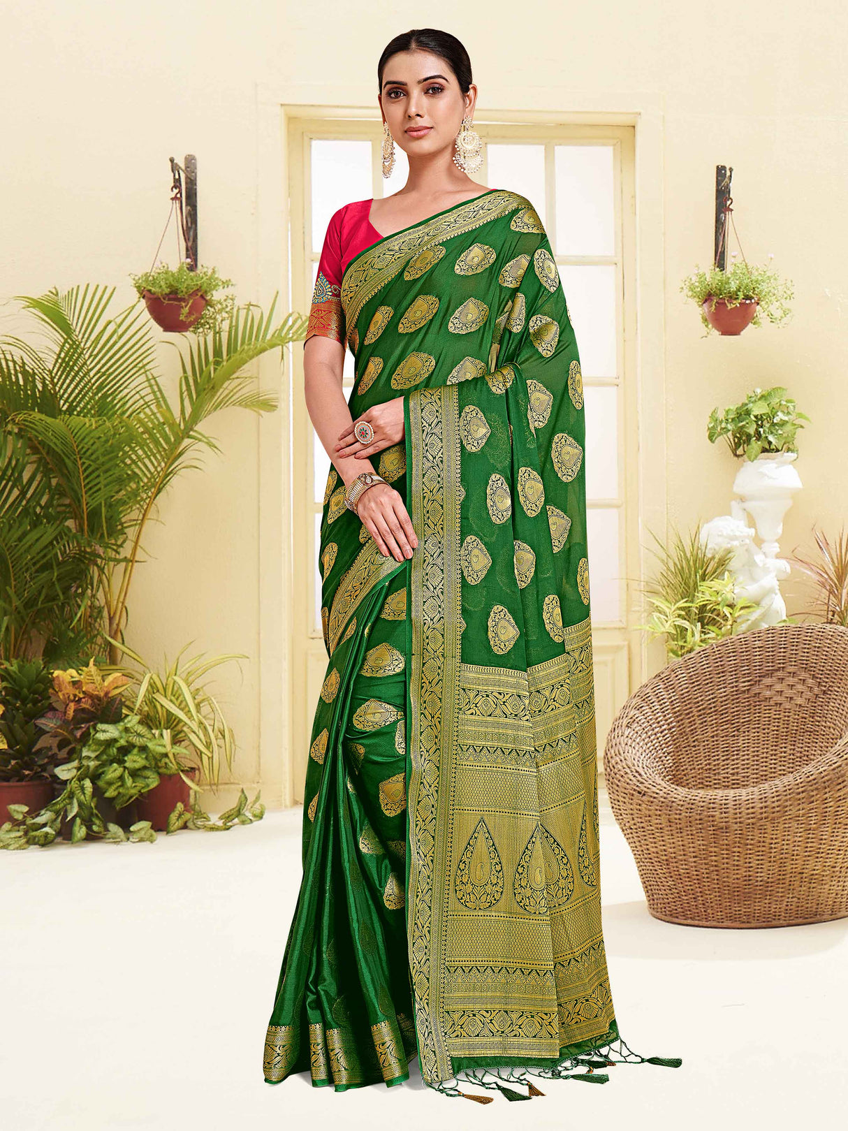 Mimosa Womens Crepe Saree Mysore Silk BGreen Color