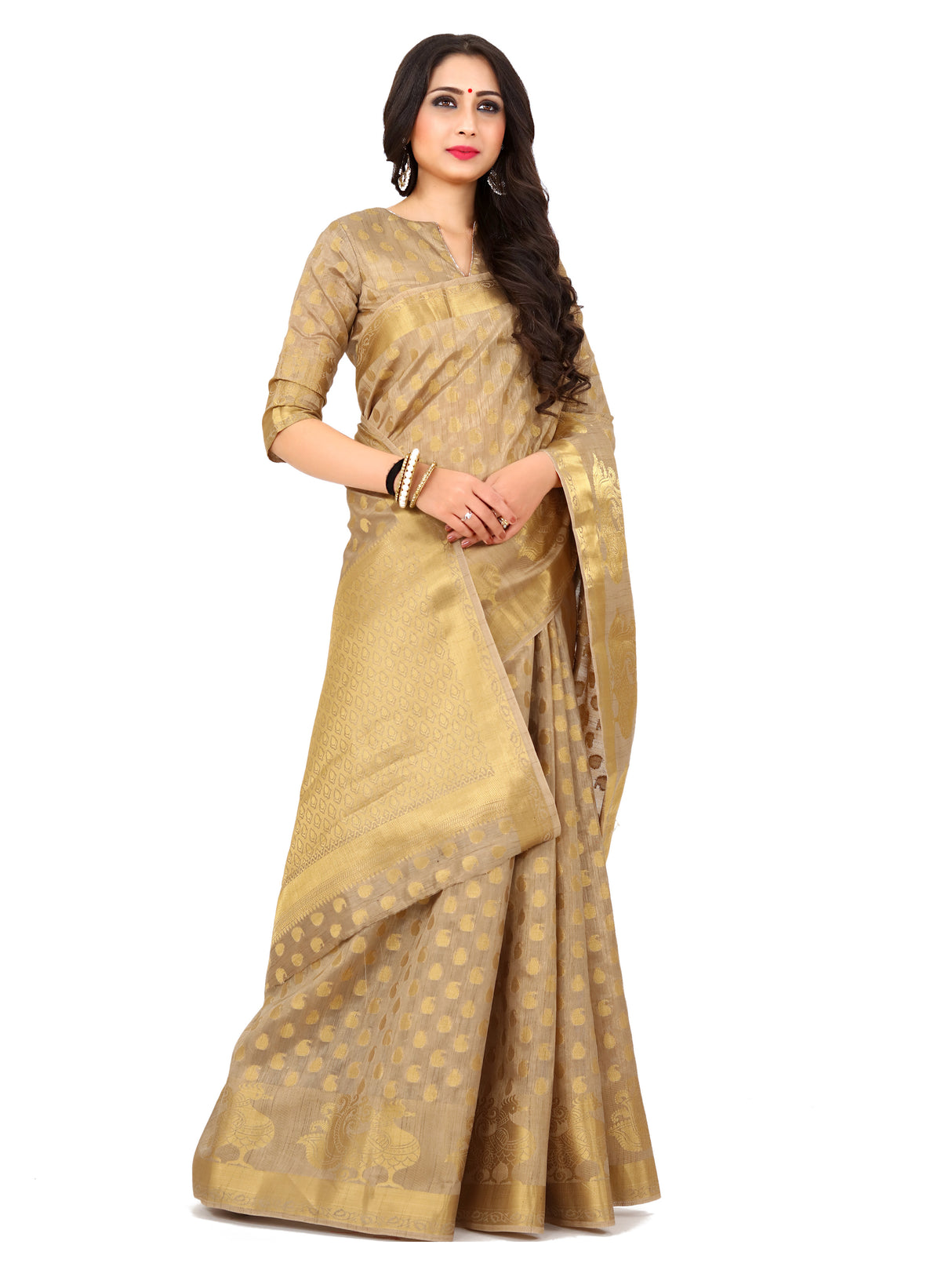 Mimosa Womens Art Silk Saree Kanjivaram Chiku Color