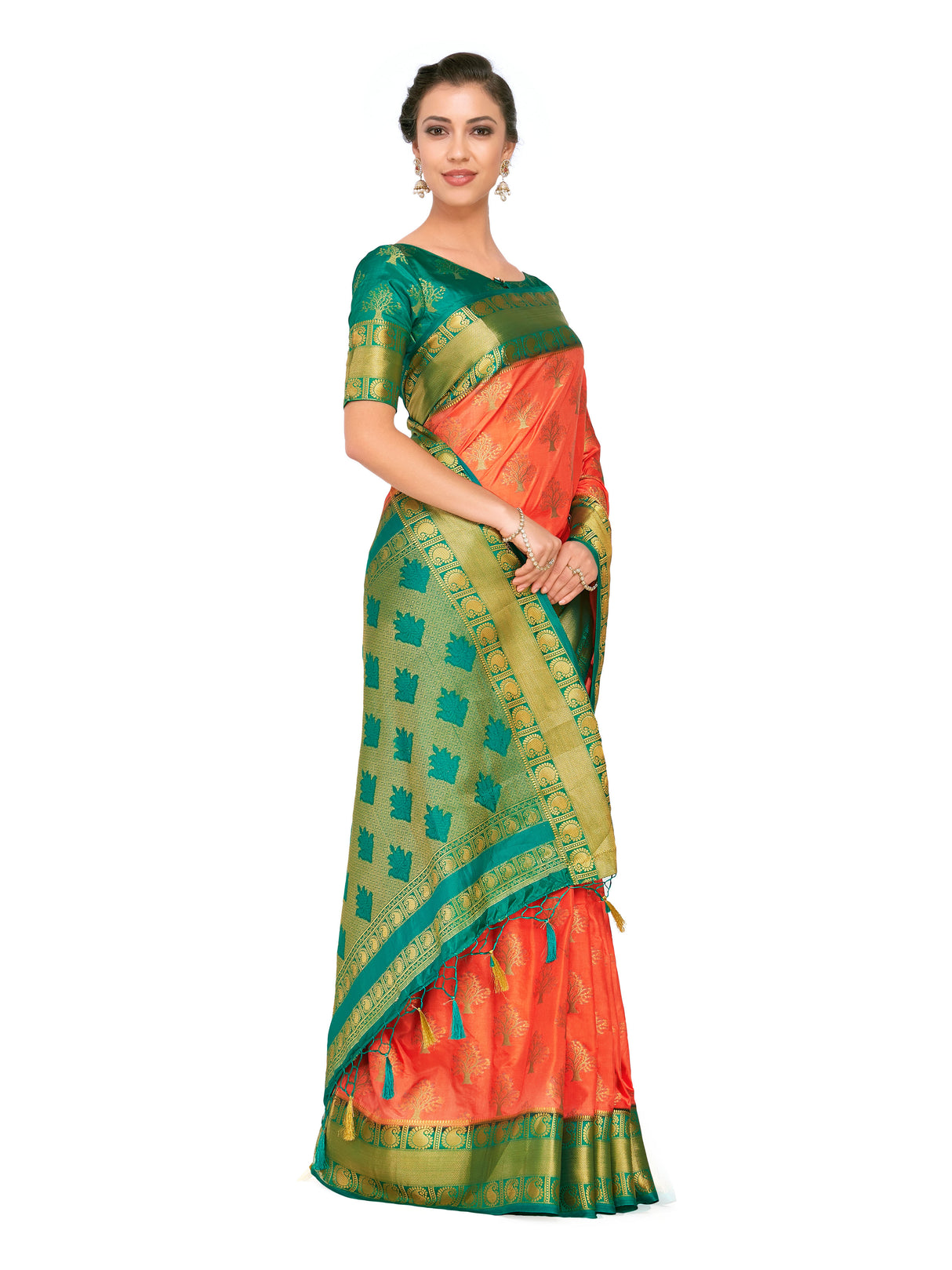 Mimosa Womens Art Silk Saree Kanjivaram Peach Color