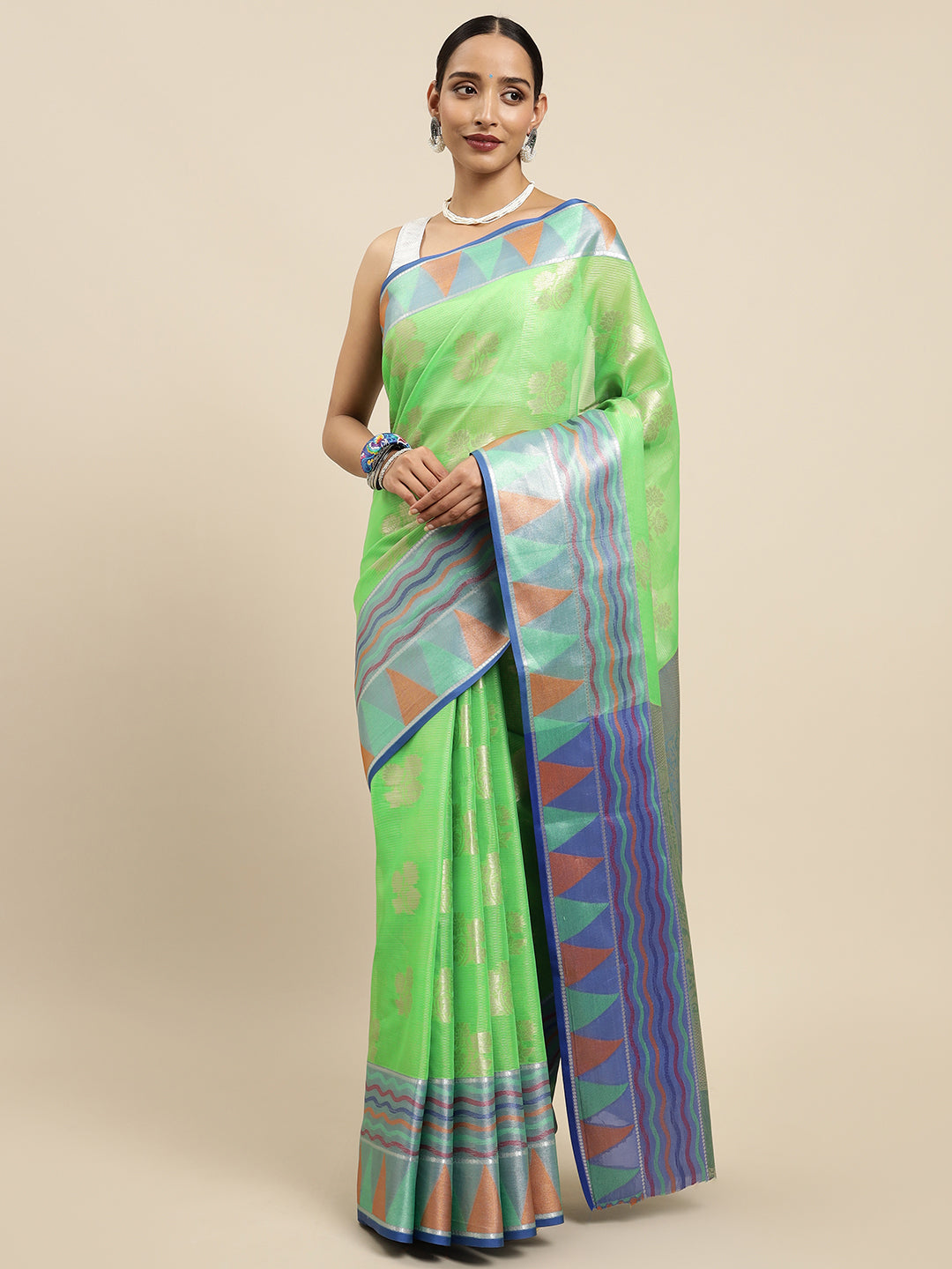 Mimosa Womens Art Silk Saree Kanjivaram Parootgreen Color