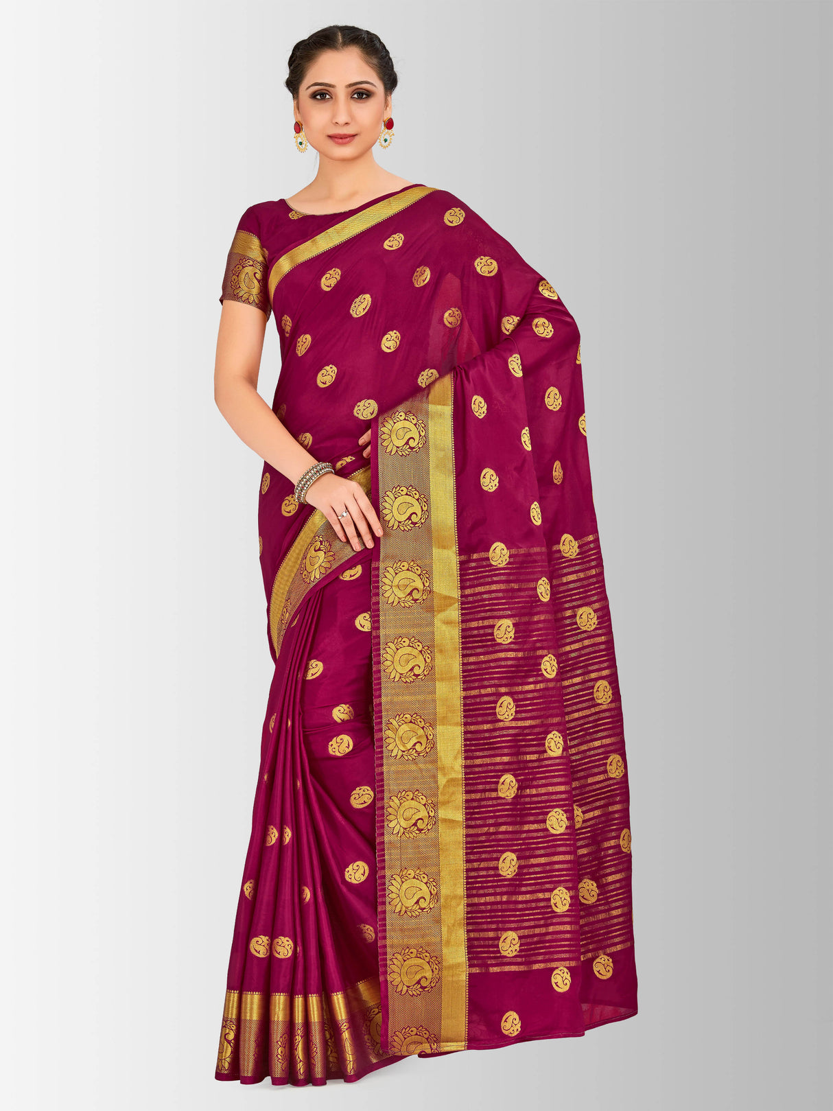 Mimosa Womens Crepe Saree Mysore Silk Wine Color