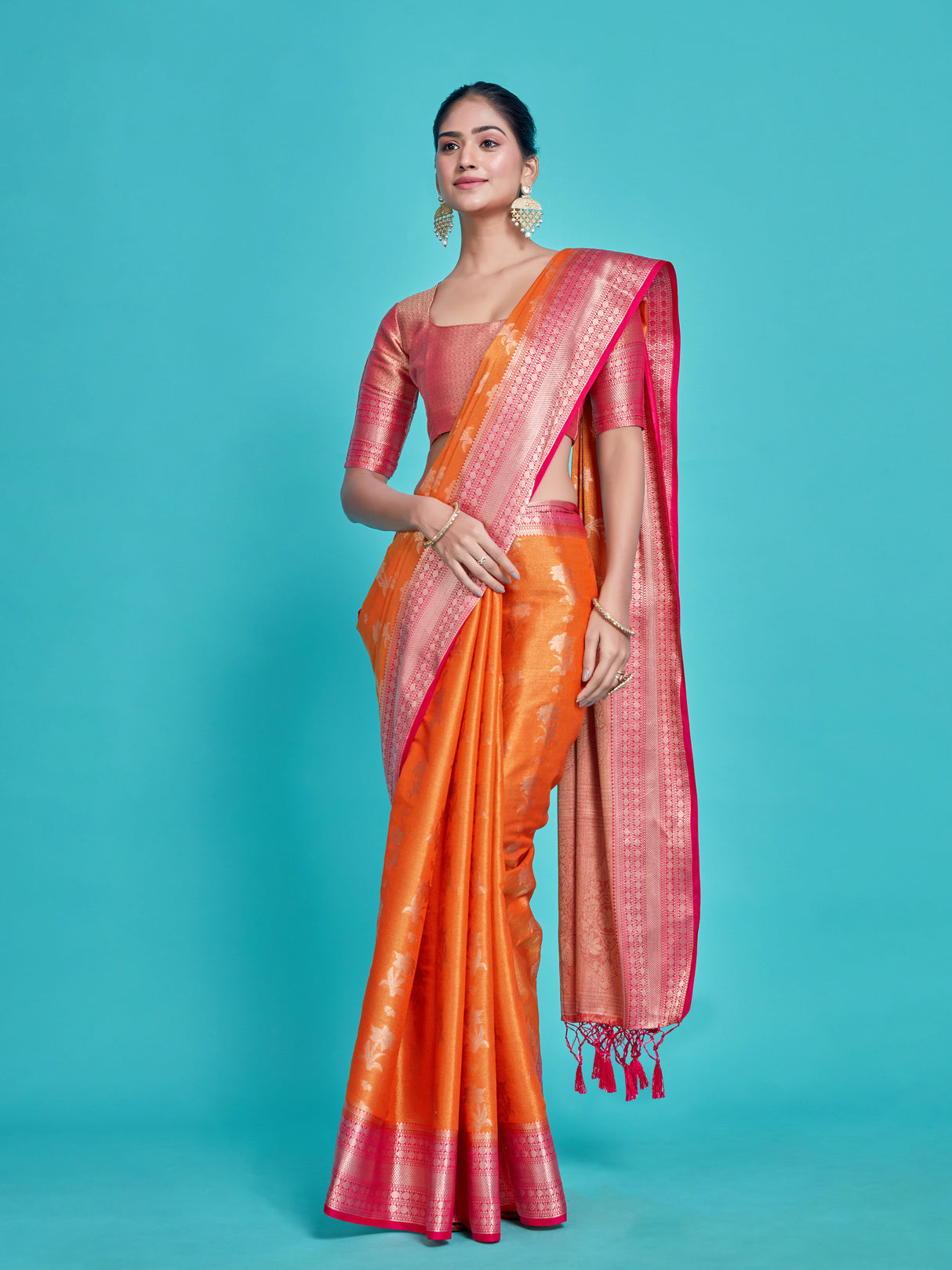 Mimosa Women's Woven Design Kanjivaram Style Art Silk Saree With Blouse Piece : SA0000376ORFREE