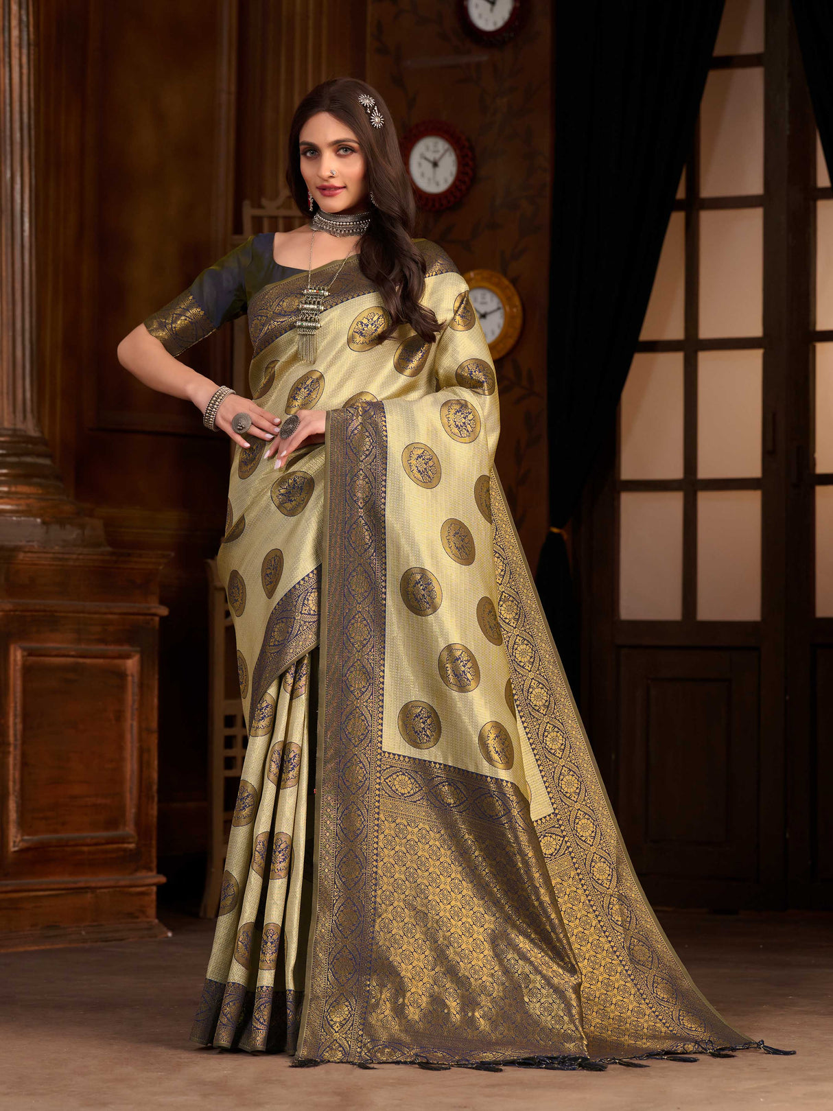 Mimosa Women's Woven Design Kanjivaram Art Silk Saree With Blouse Piece : SA0000889GY