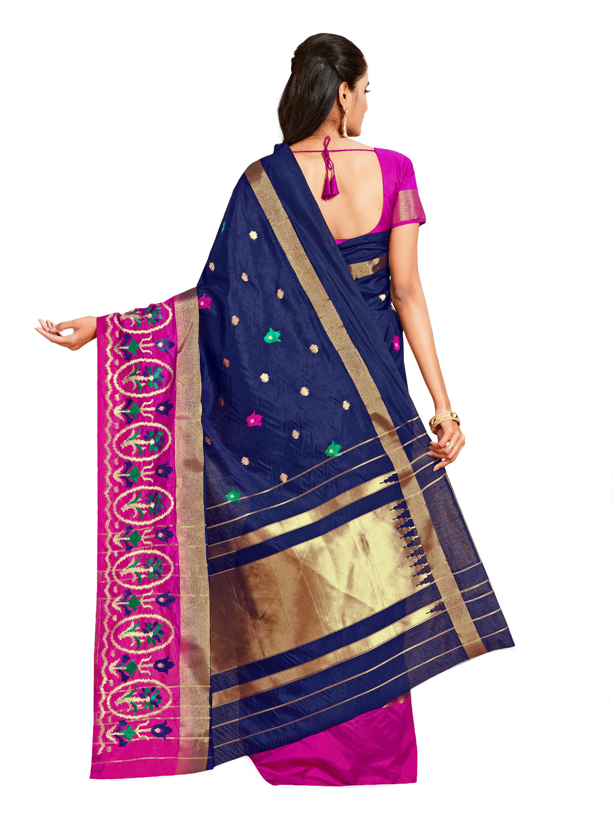 Mimosa Womens Art Silk Saree Kanjivaram style Navy Blue Color