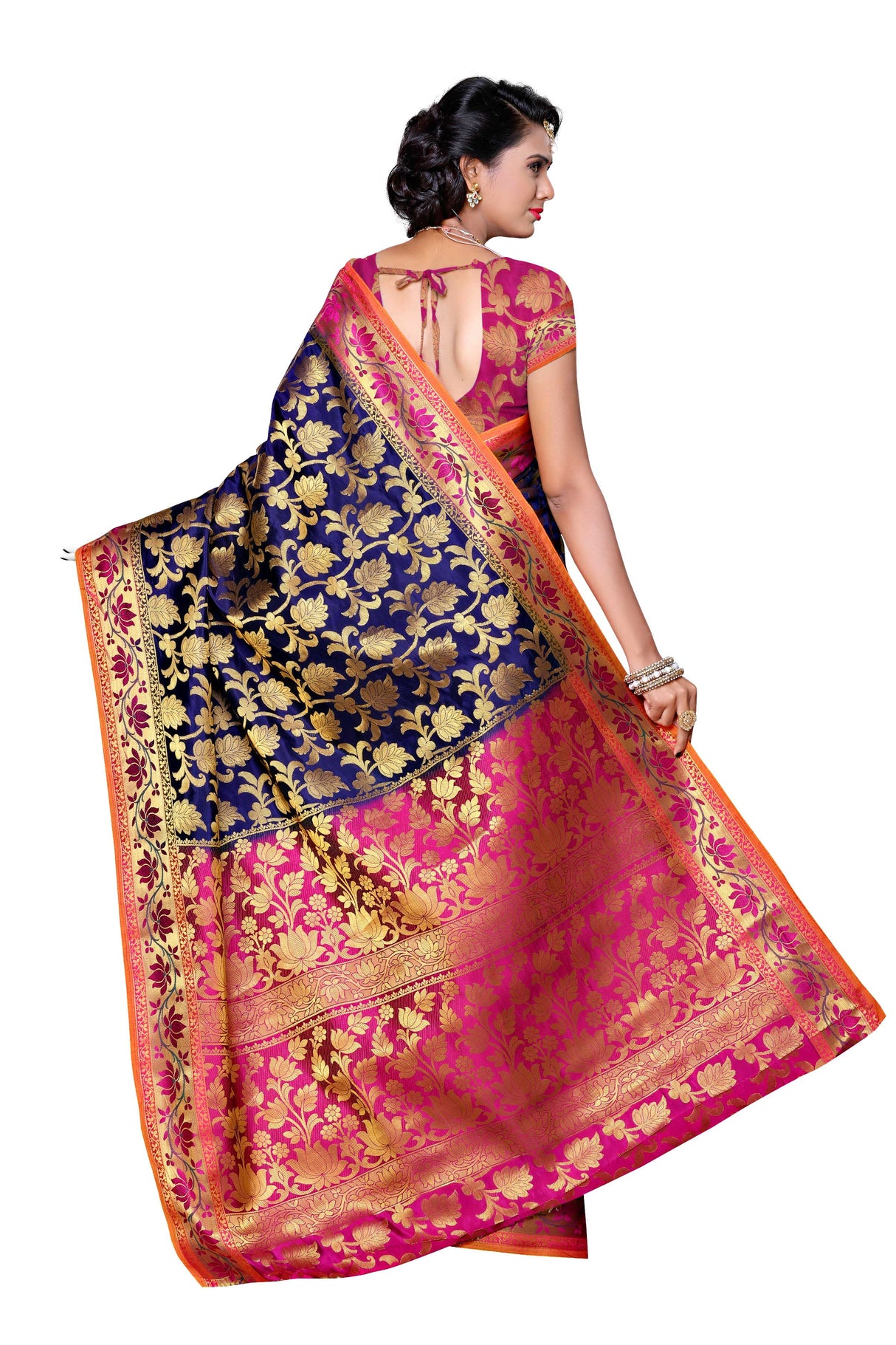 Mimosa Womens Art Silk Saree Kanjivaram Navy Blue Color