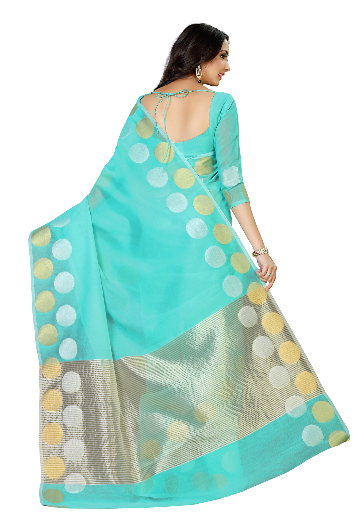 Mimosa Womens Cotton Saree Kanjivaram style Rama Color