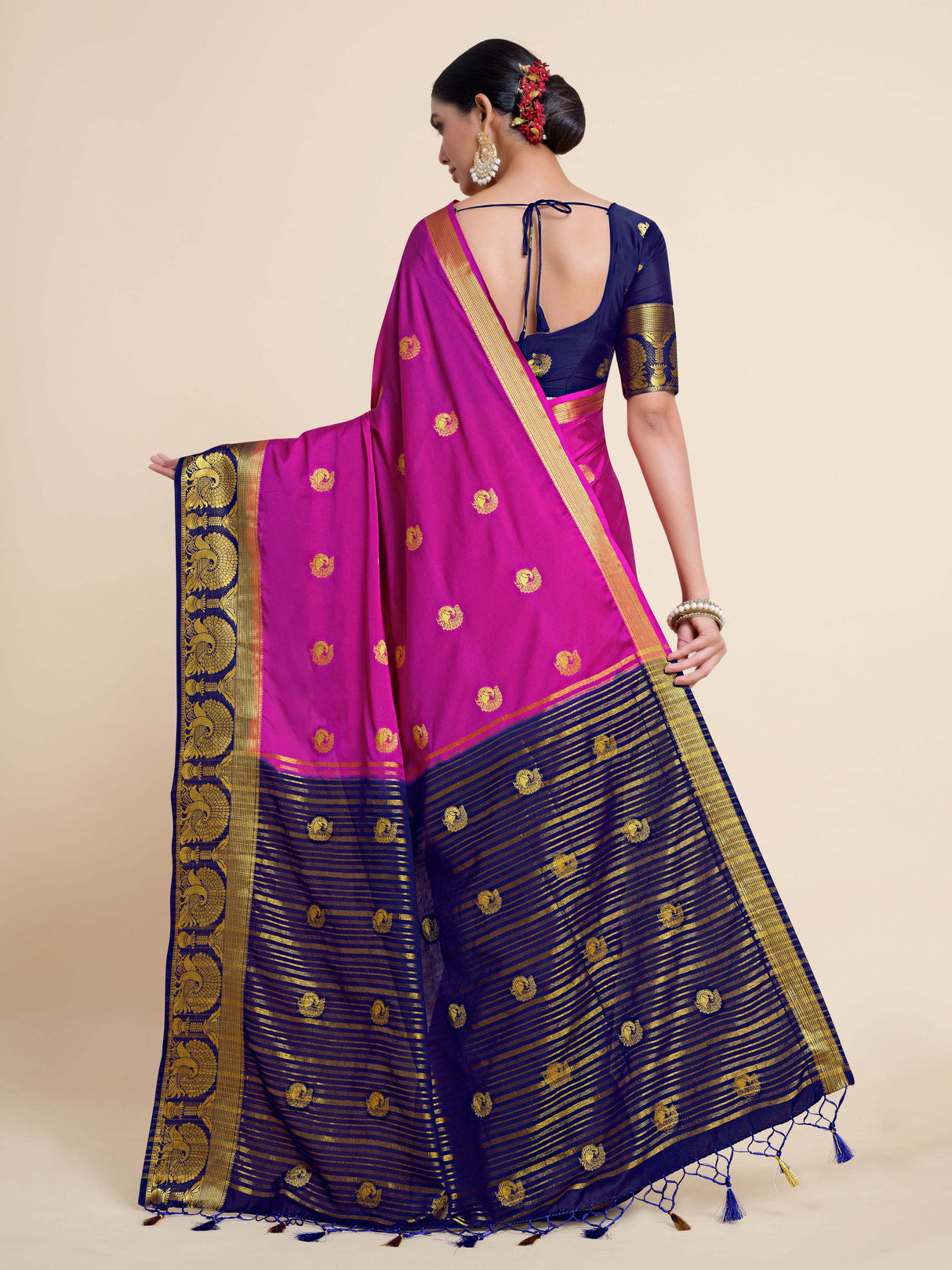 Mimosa Womens Crepe Saree Mysore Silk style Rani Color