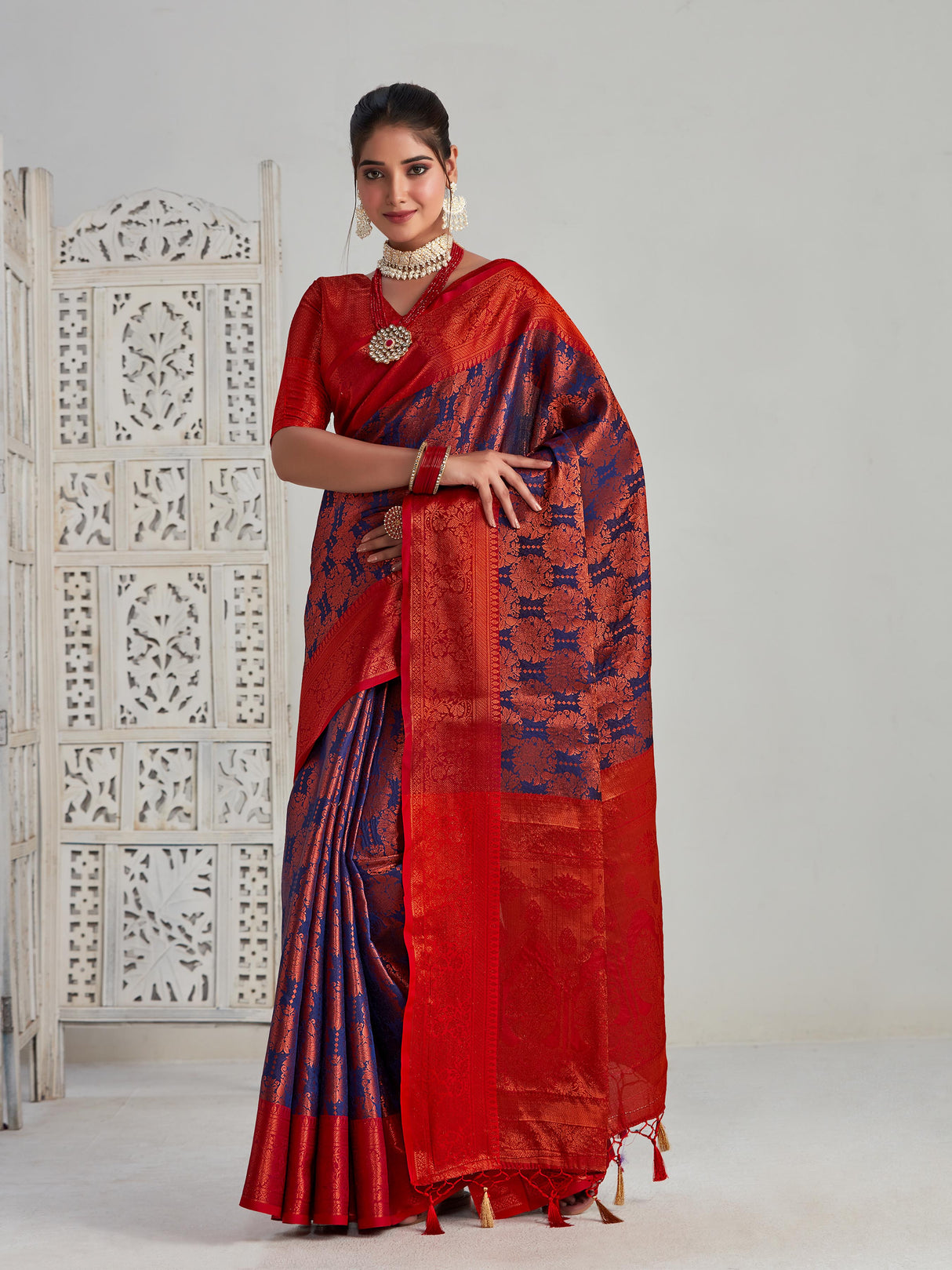 Mimosa Women's Woven Design Kanjivaram Art Silk Saree With Blouse Piece : SA00001129NV
