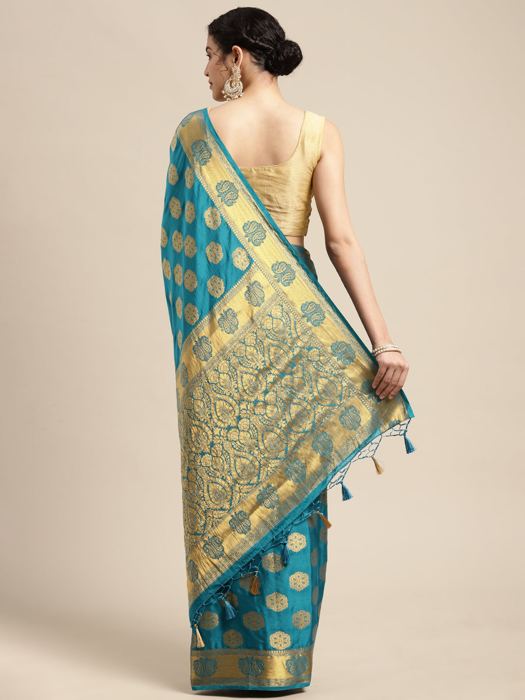 Mimosa Womens Crepe Saree Mysore Silk Saffire Color