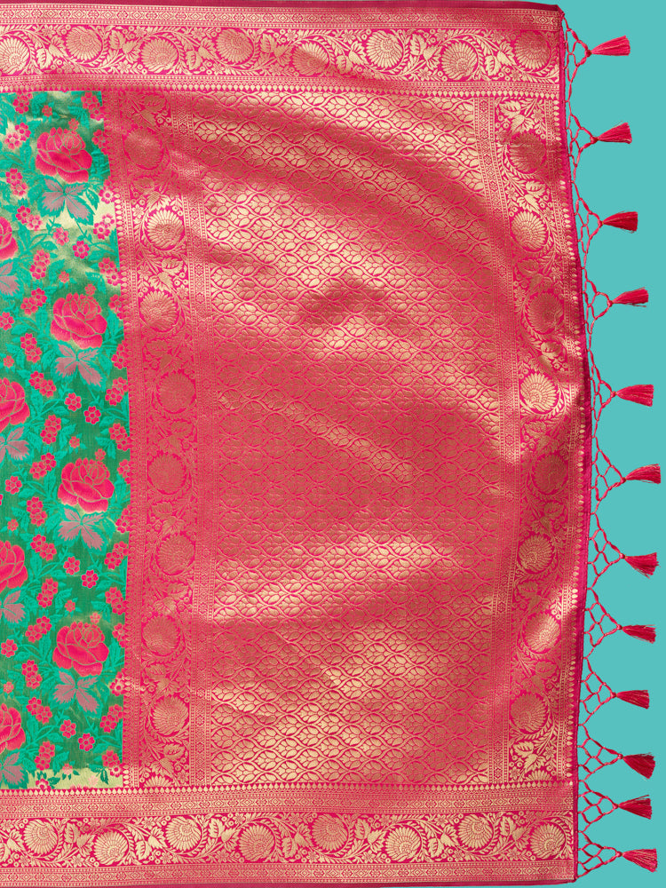 Mimosa Women's Woven Design Kanjivaram Style Art Silk Saree With Blouse Piece : SA00001335GRNFREE