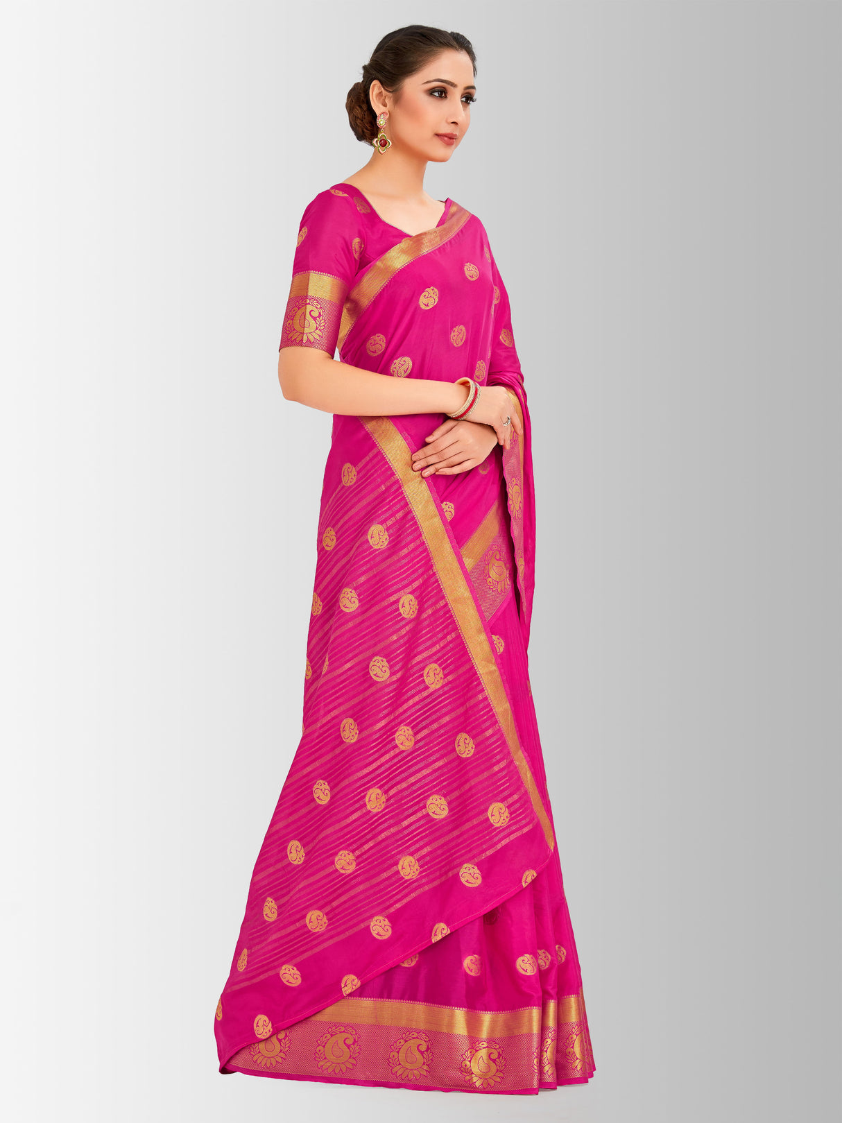 Mimosa Womens Crepe Saree Mysore Silk Rani Color