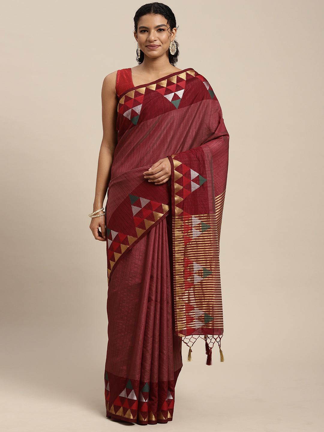 Mimosa Womens Art Silk Saree Kanjivaram style Chocolate Color