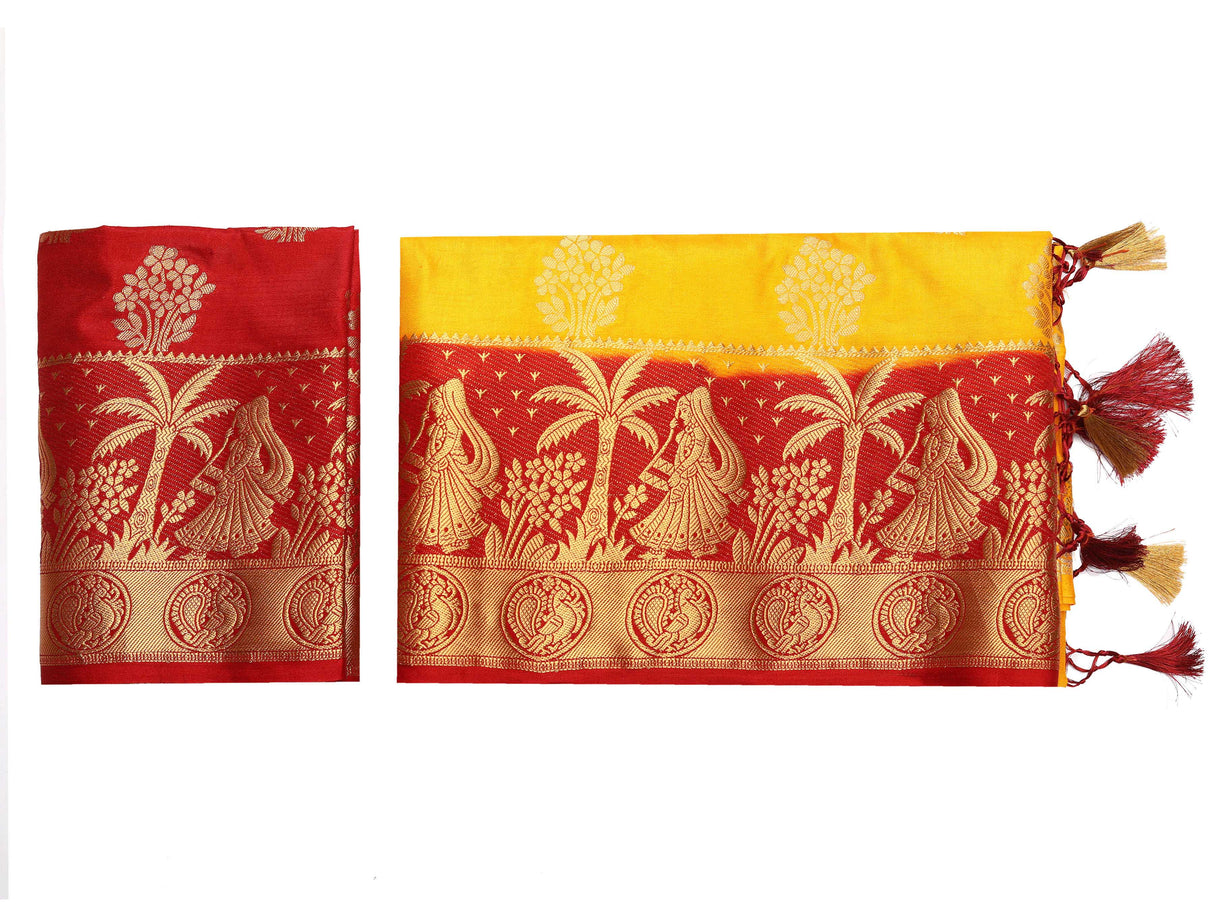 Mimosa Womens Art Silk Saree Kanjivaram Gold Color