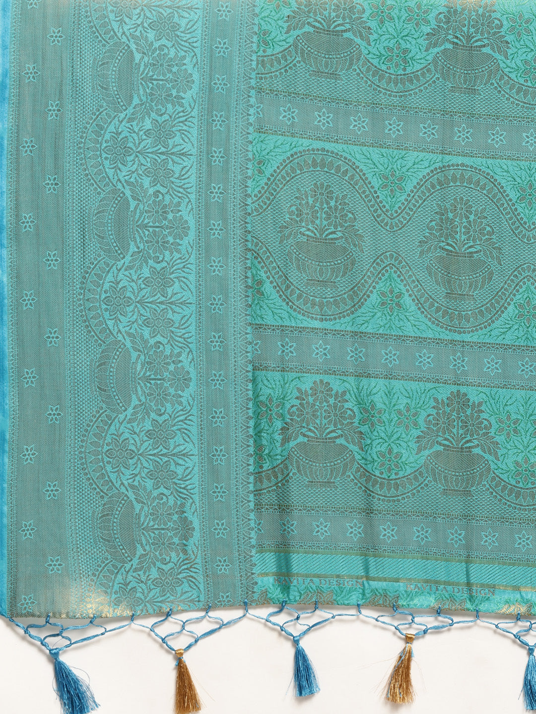 Mimosa Womens Art Silk Saree Kanjivaram Saffire Color