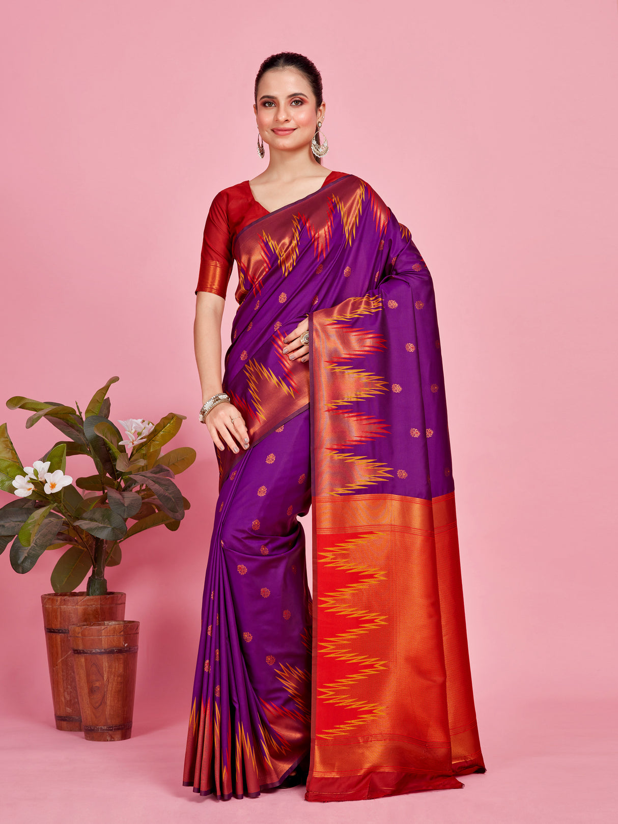 Mimosa Women's Woven Design Kanjivaram Style Art Silk Saree With Blouse Piece : SA00001386PRFREE
