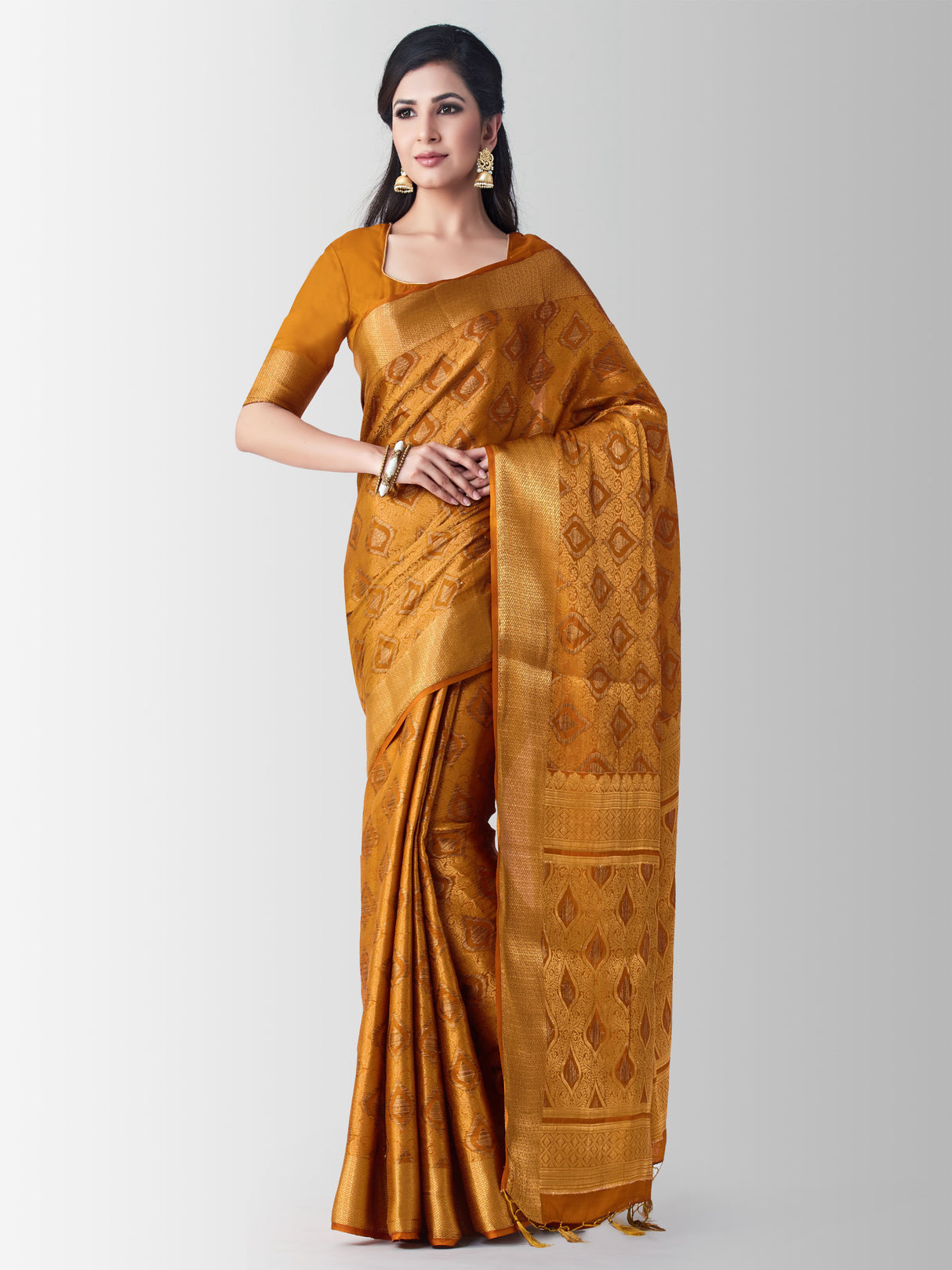 Mimosa Womens Art Silk Saree Kanjivaram Mustard Color