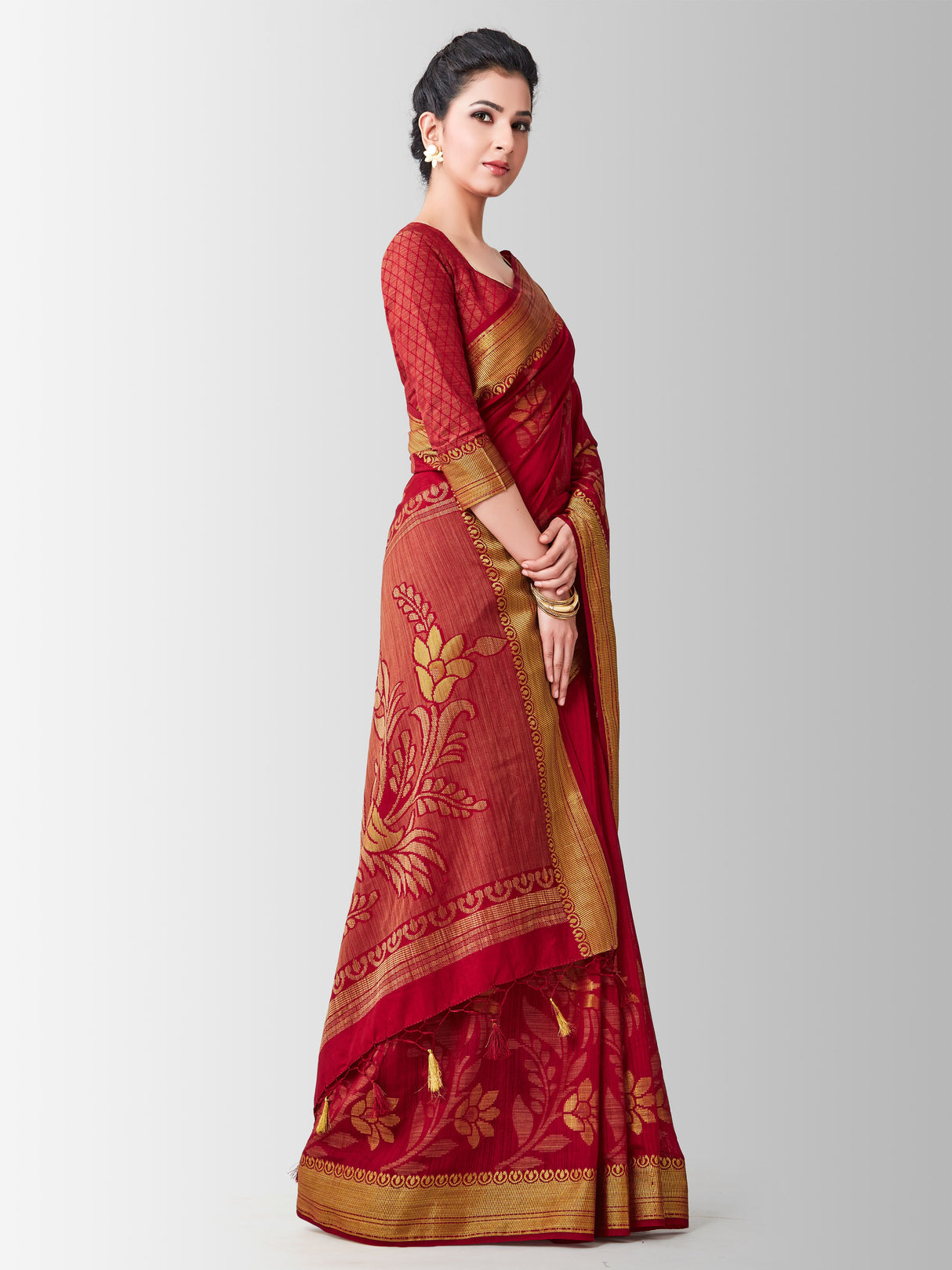 Mimosa Womens Art Silk Saree Kanjivaram Maroon Color