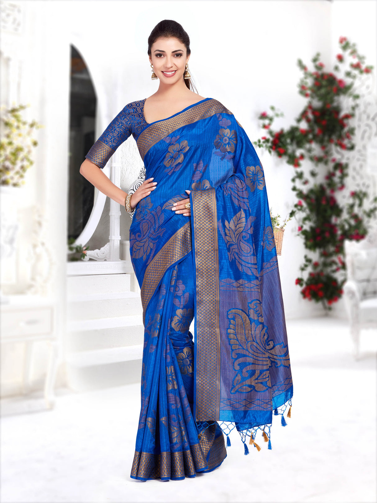 Mimosa Womens Art Silk Saree Kanjivaram Royal Blue Color
