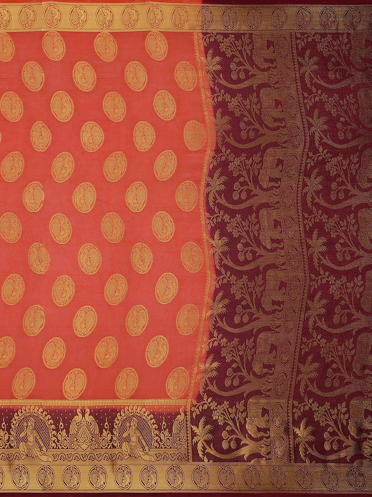 Mimosa Womens Art Silk Saree Kanjivaram Peach Color