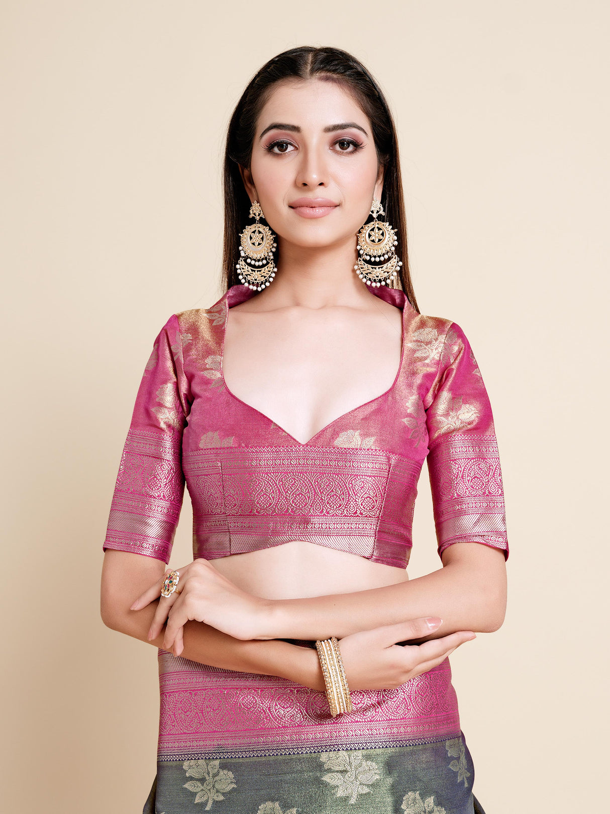 Mimosa Womens Art Silk Saree Kanjivaram Navy Blue Color