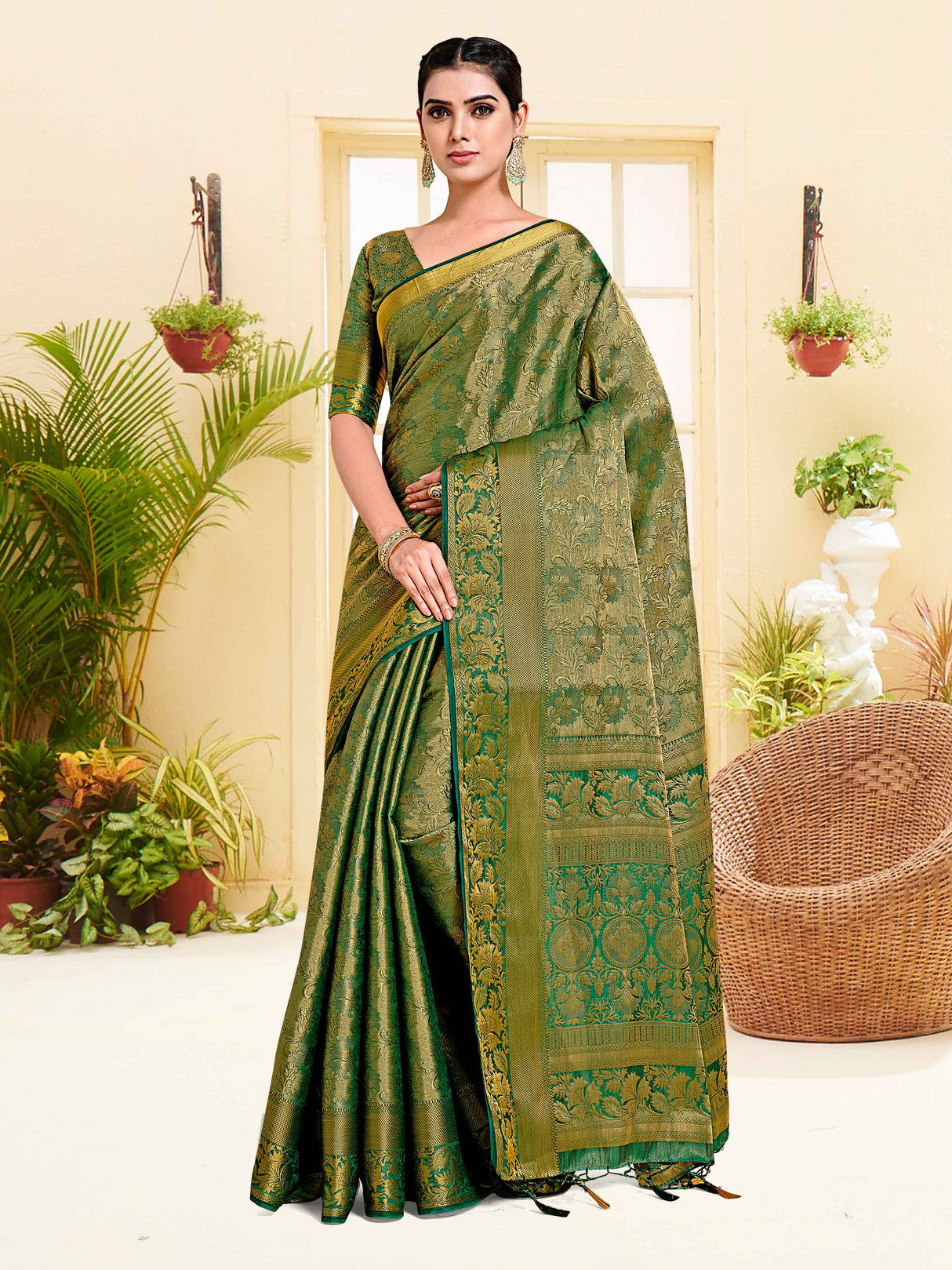 Mimosa Womens Art Silk Saree Kanjivaram Rama Color