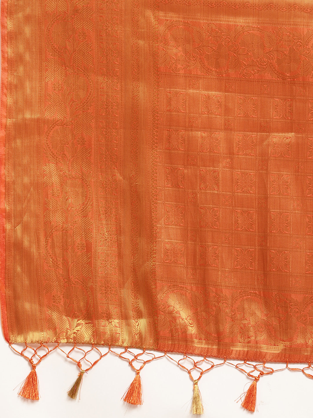Mimosa Womens Art Silk Saree Kanjivaram Orange Color