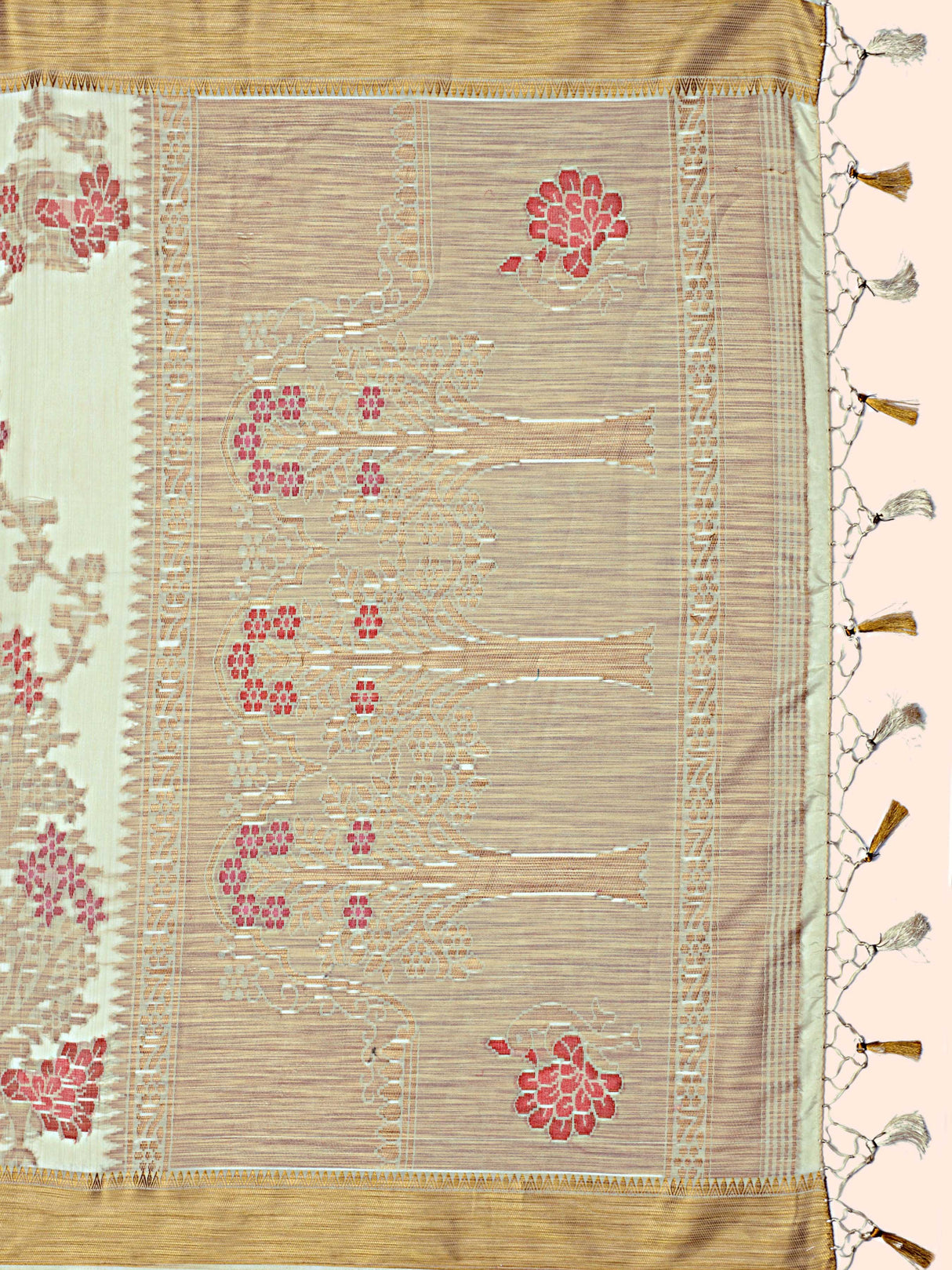 Mimosa Womens Art Silk Saree Kanjivaram style Cream Color