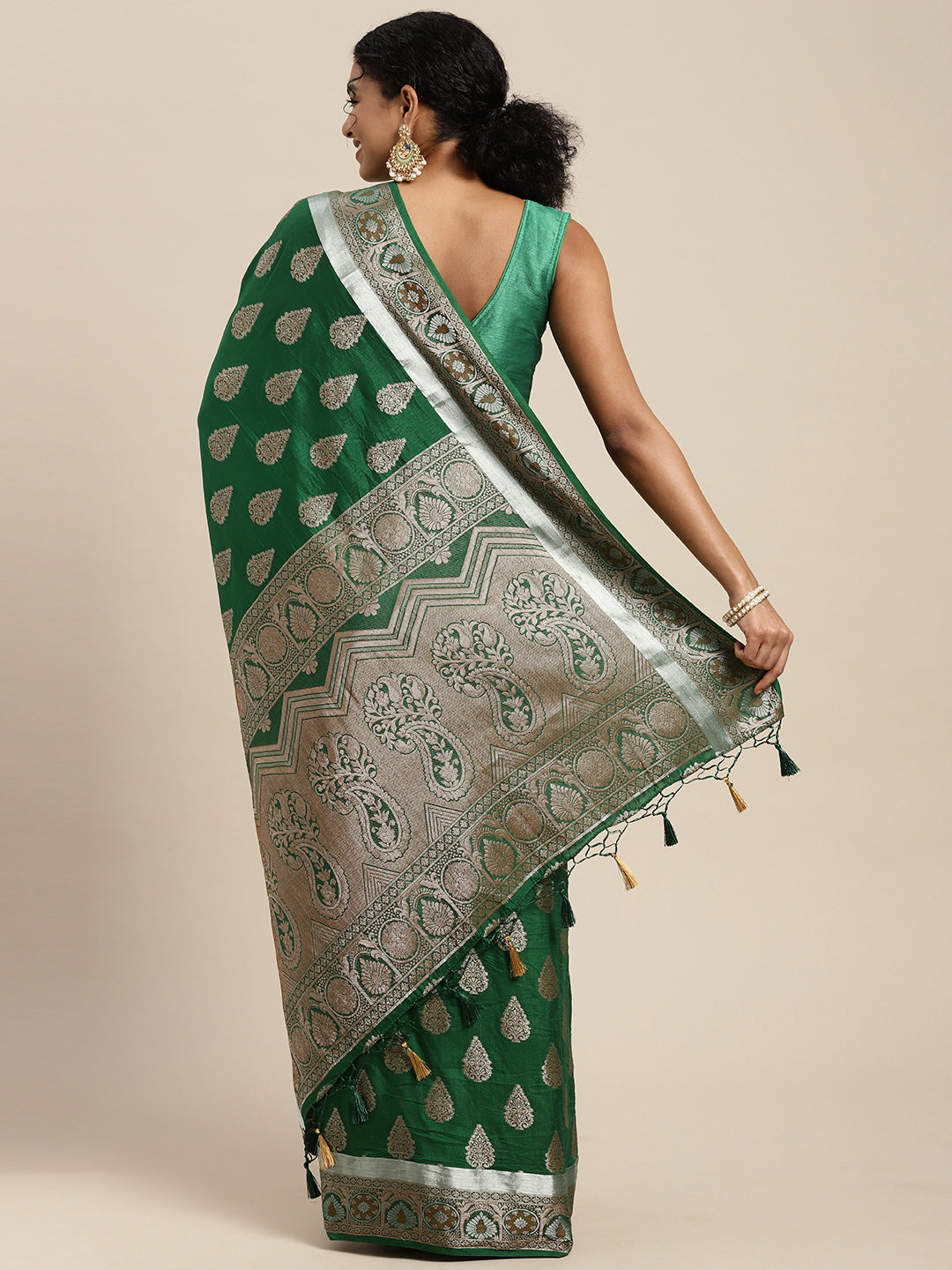 Mimosa Womens Art Silk Saree Kanjivaram Green Color