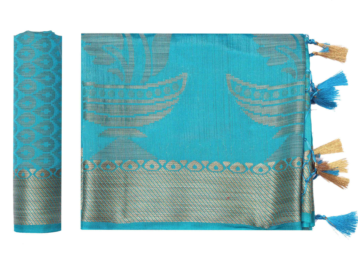 Mimosa Womens Art Silk Saree Kanjivaram Saffire Color