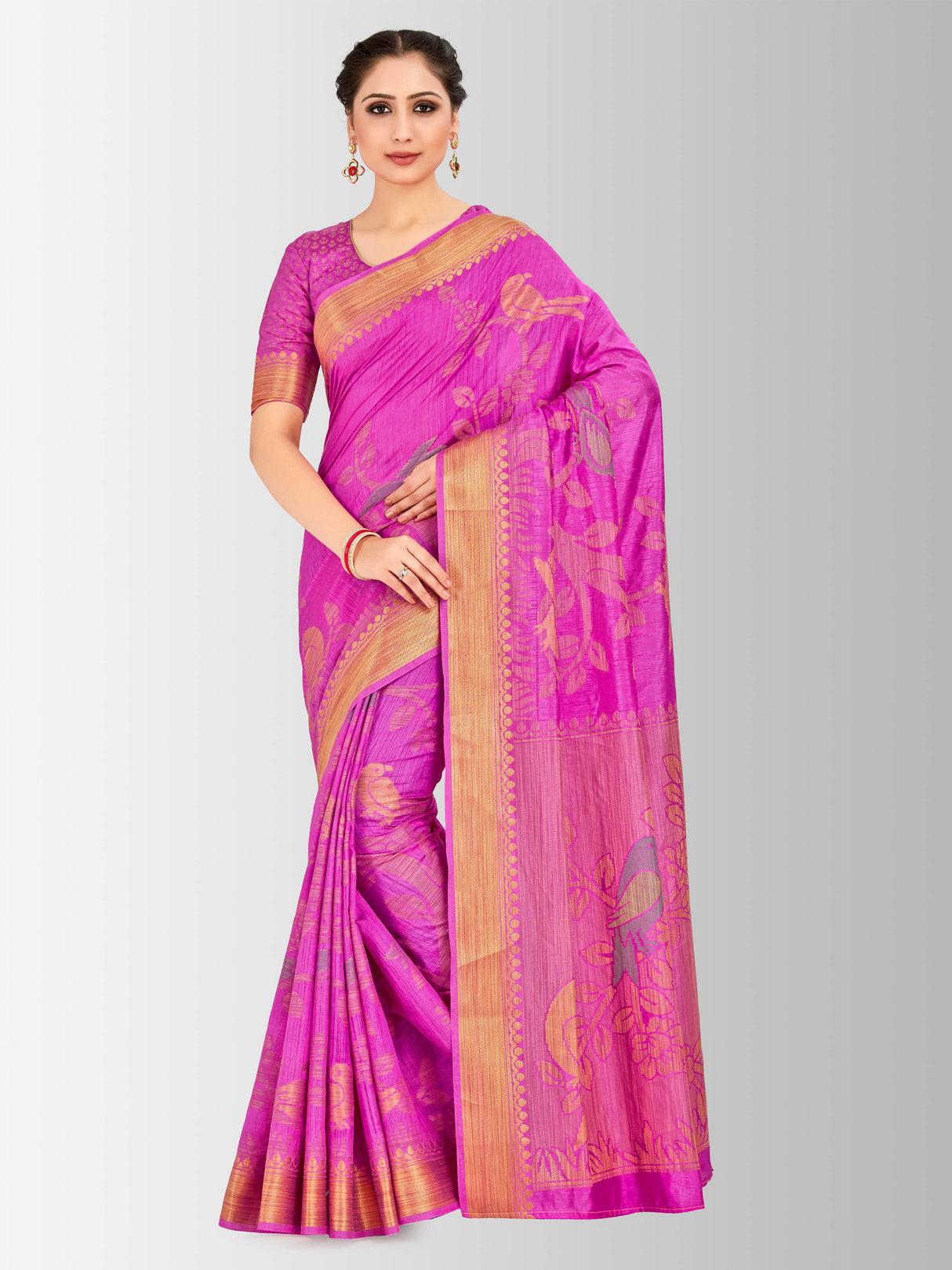 Mimosa Womens Art Silk Saree Kanjivaram Pink Color