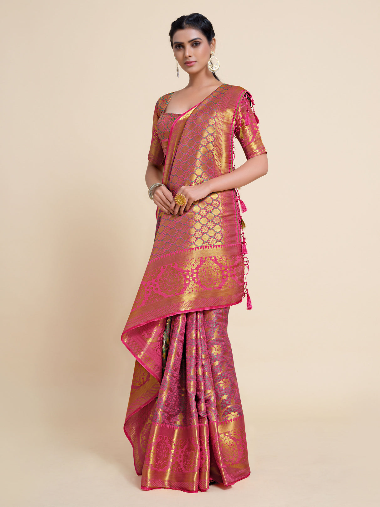 Mimosa Womens Art Silk Saree Kanjivaram Gajjari Color