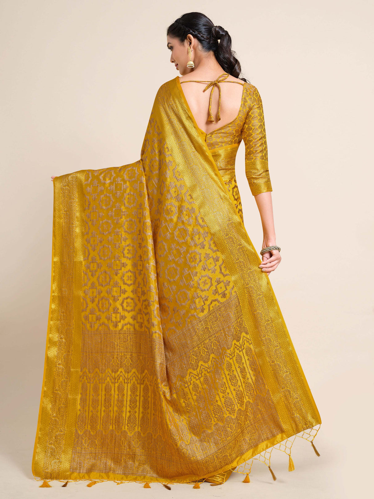 Mimosa Womens Art Silk Saree Kanjivaram Gold Color