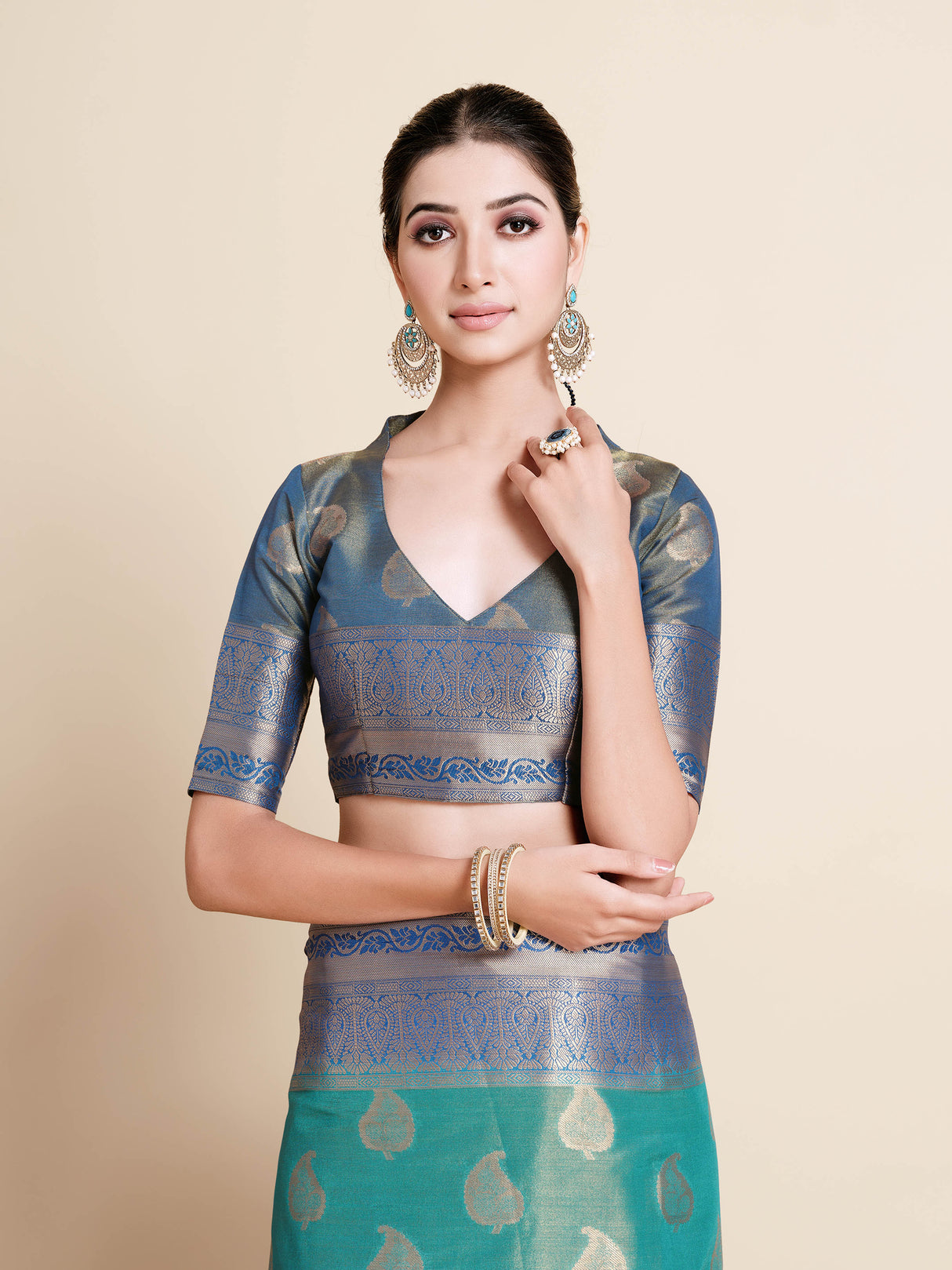 Mimosa Womens Art Silk Saree Kanjivaram Saffire Color