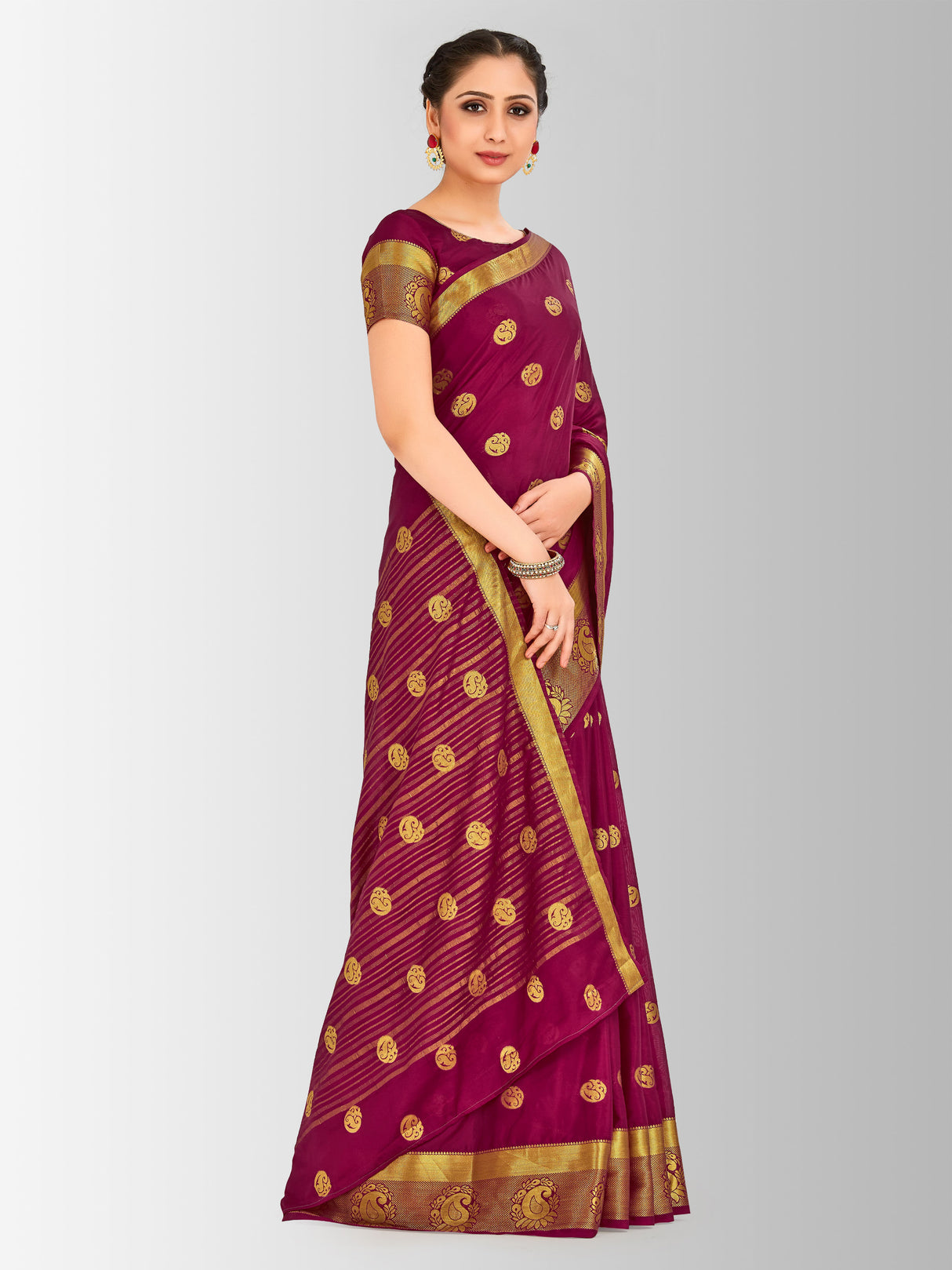 Mimosa Womens Crepe Saree Mysore Silk Wine Color